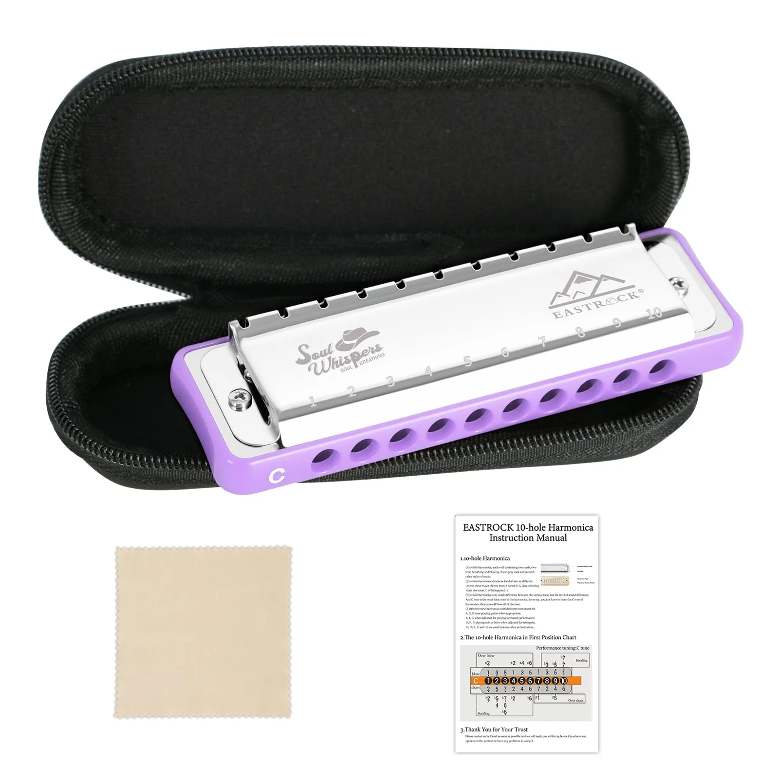 EASTROCK 10 Holes Blues Harmonica Key of C Mouth Organ with Case has Explosive Power For Adults Professionals Beginners CB05 Purple - Image 5