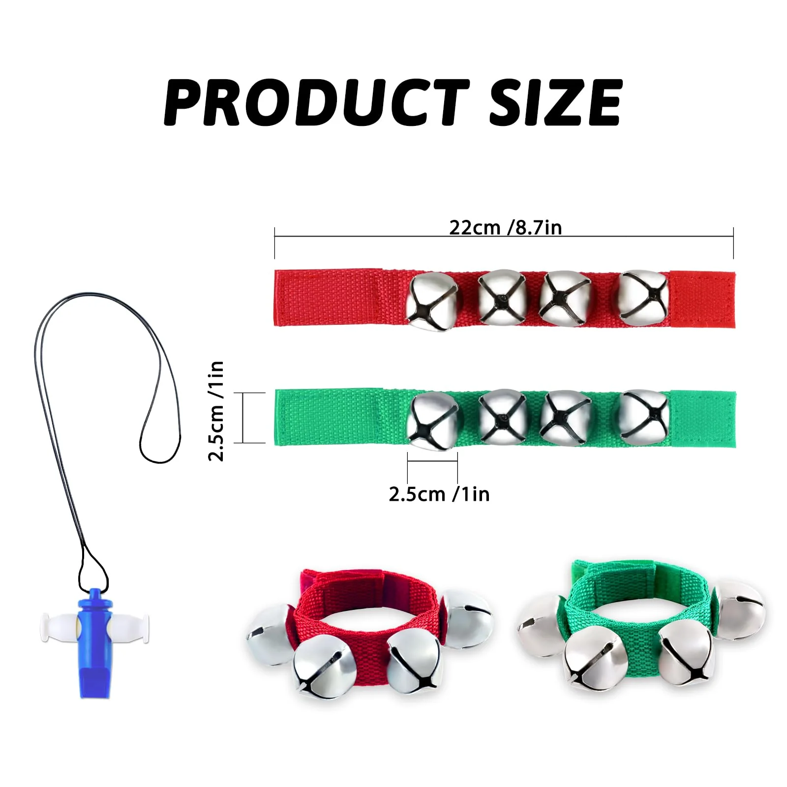 EASTROCK 2 PCS Wrist Bells Jingle Bells Christmas Musical Rhythm Wrist Shaking Percussion Orchestra Rattles RED+Green - Image 2
