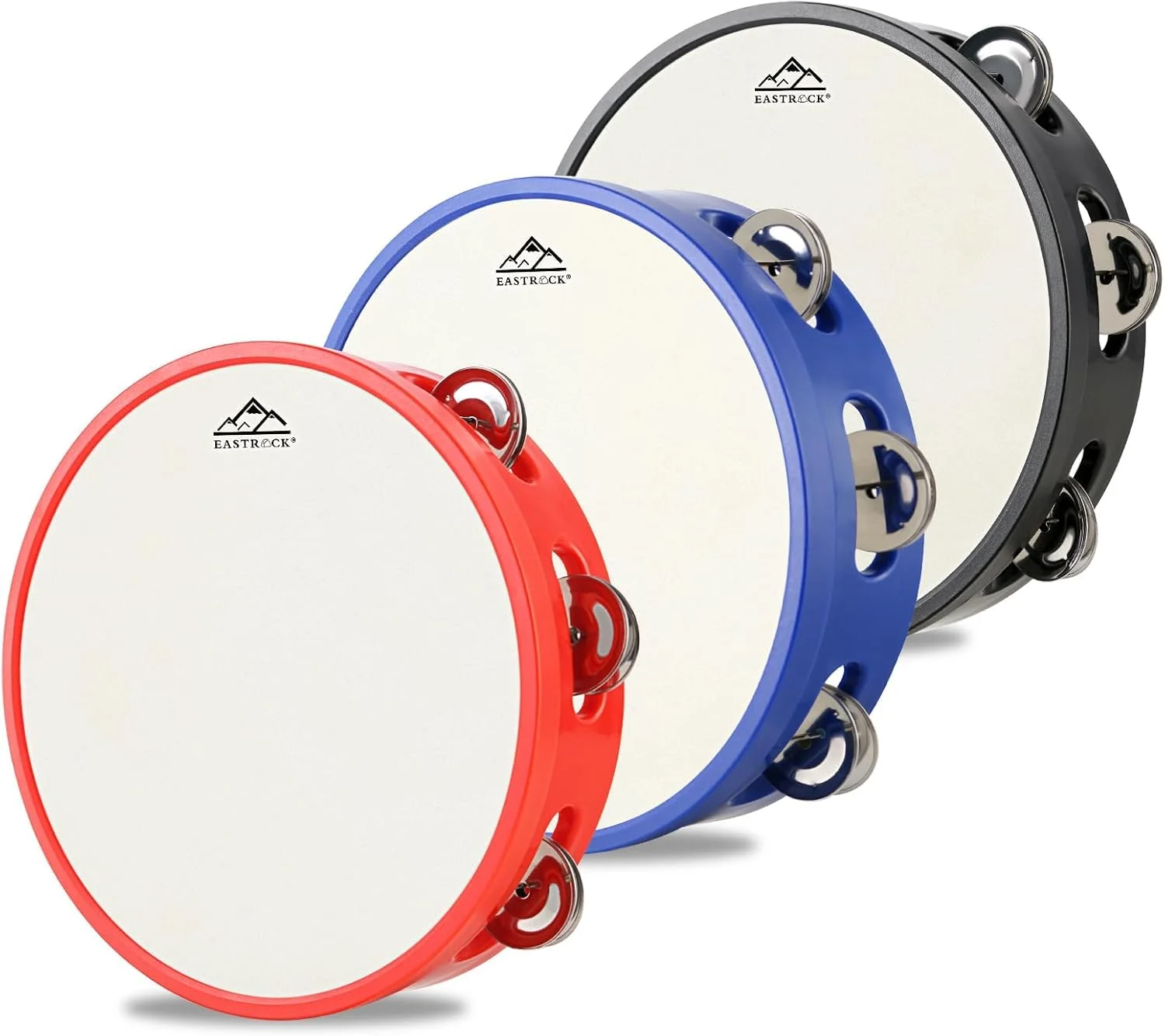 EASTROCK 8 inch Tambourine Hand Held Drum Bell Birch Metal Jingles Percussion Musical Jingles Bell Tambourine Musical Instrument for KTV Party Church 3 PCS BlackćWhitećBlue