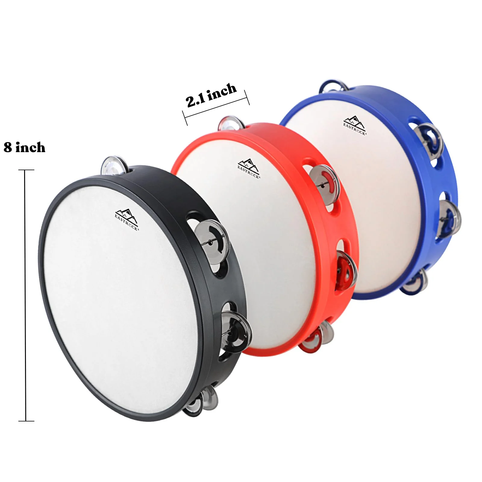 EASTROCK 8 inch Tambourine Hand Held Drum Bell Birch Metal Jingles Percussion Musical Jingles Bell Tambourine Musical Instrument for KTV Party Church 3 PCS BlackćWhitećBlue - Image 2