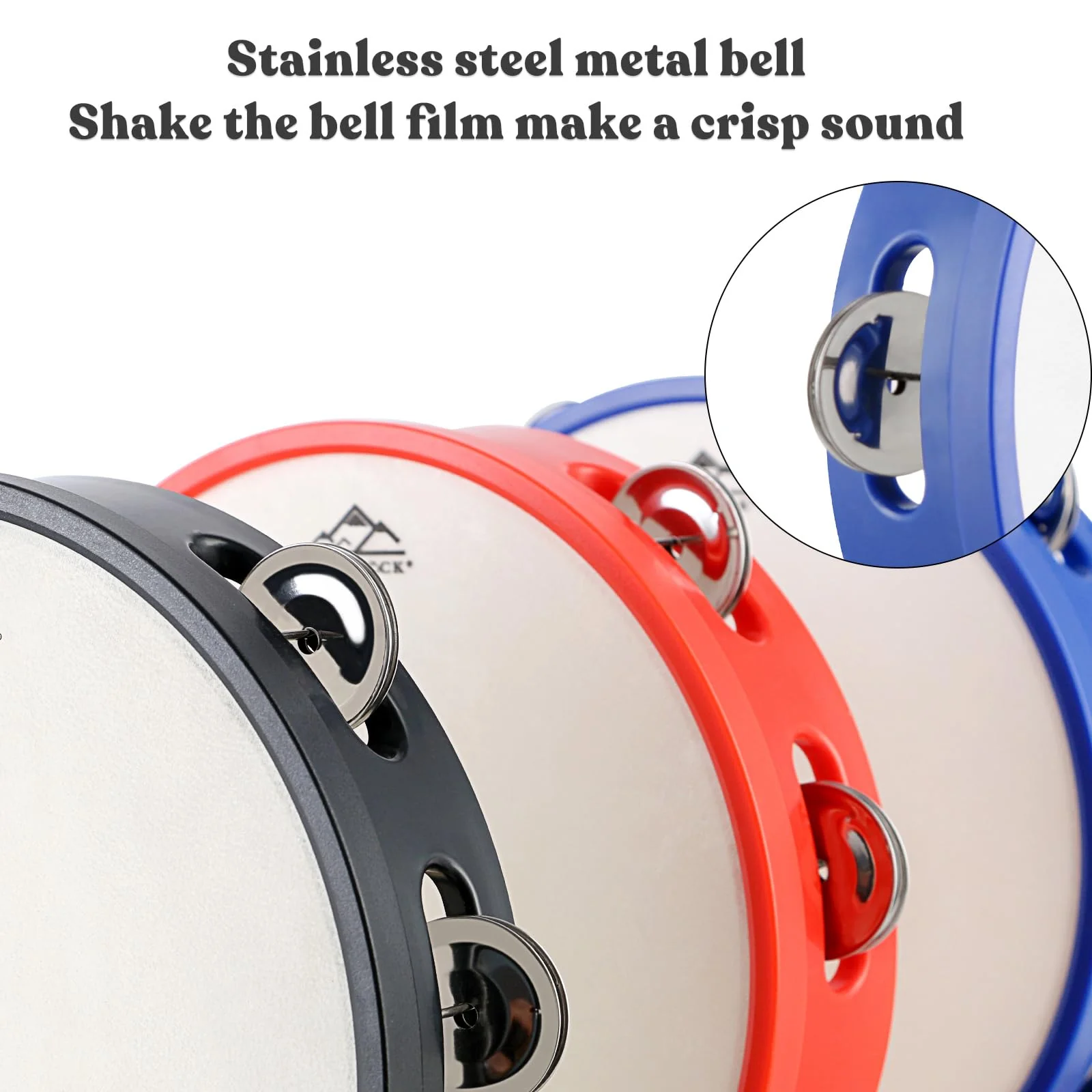 EASTROCK 8 inch Tambourine Hand Held Drum Bell Birch Metal Jingles Percussion Musical Jingles Bell Tambourine Musical Instrument for KTV Party Church 3 PCS BlackćWhitećBlue - Image 3