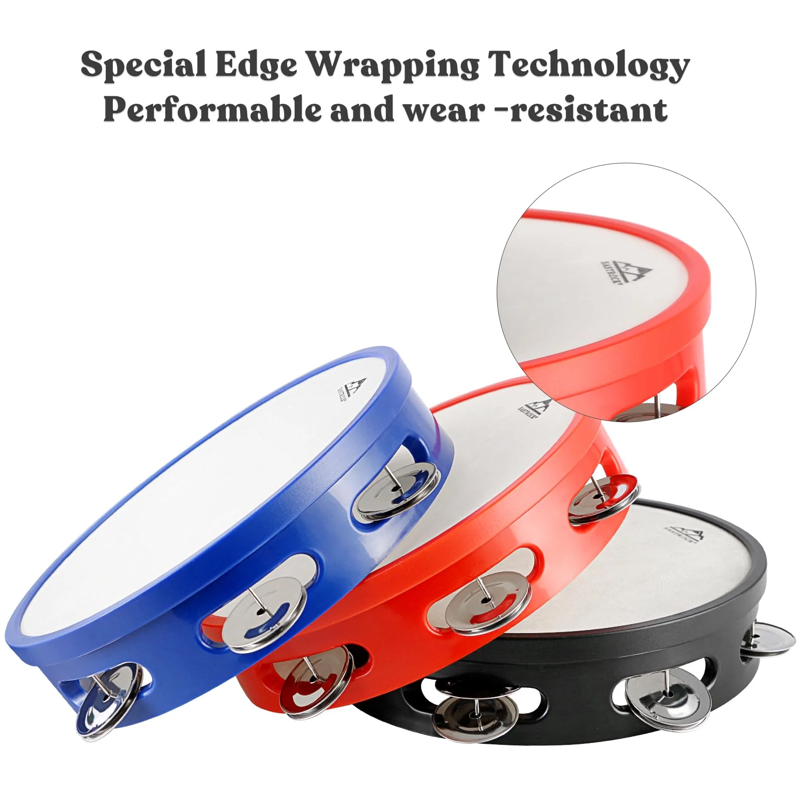EASTROCK 8 inch Tambourine Hand Held Drum Bell Birch Metal Jingles Percussion Musical Jingles Bell Tambourine Musical Instrument for KTV Party Church 3 PCS BlackćWhitećBlue - Image 4