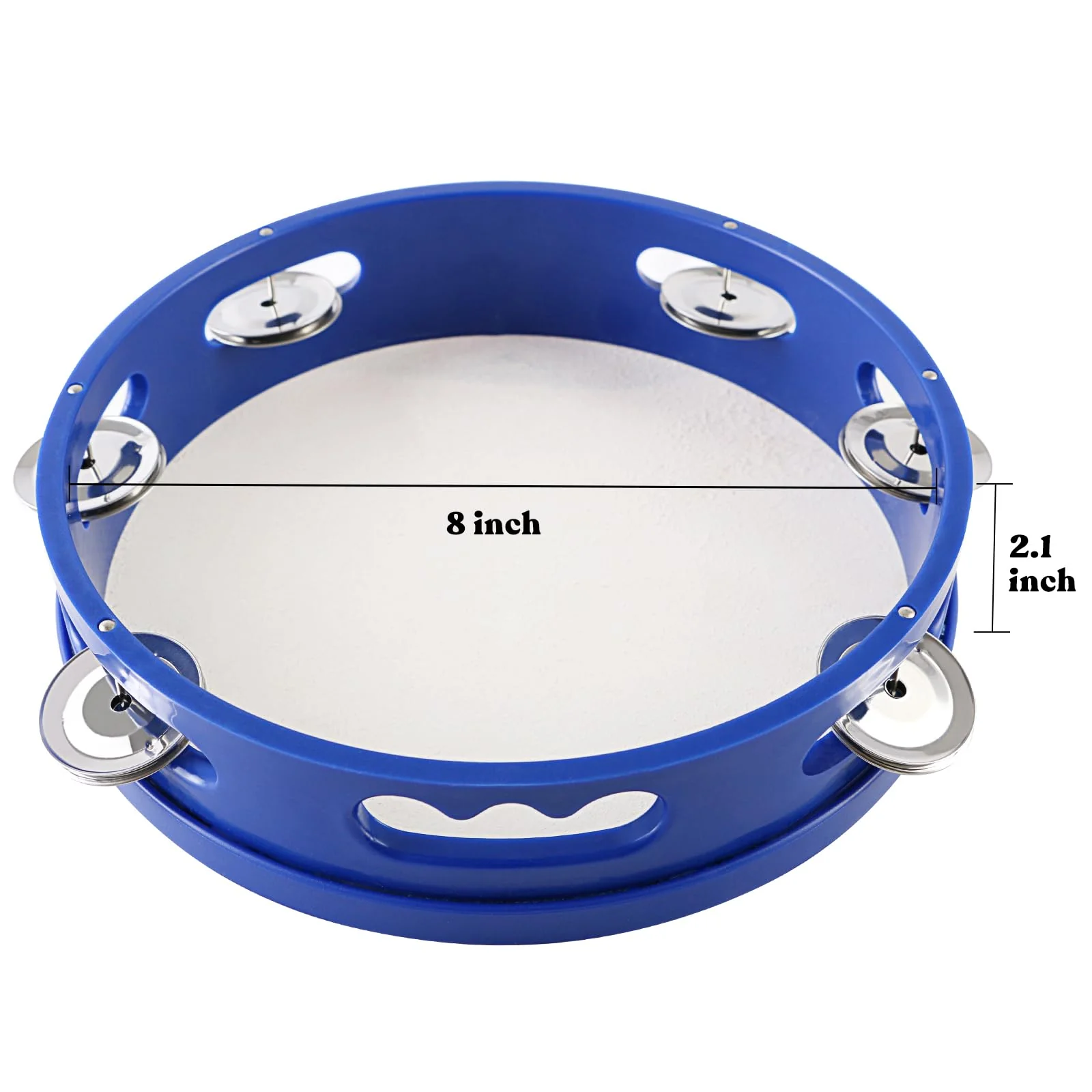 EASTROCK 8 inch Tambourine Hand Held Drum Bell Birch Metal Jingles Percussion Musical Jingles Bell Tambourine Musical Instrument for KTV Party Church Blue - Image 2