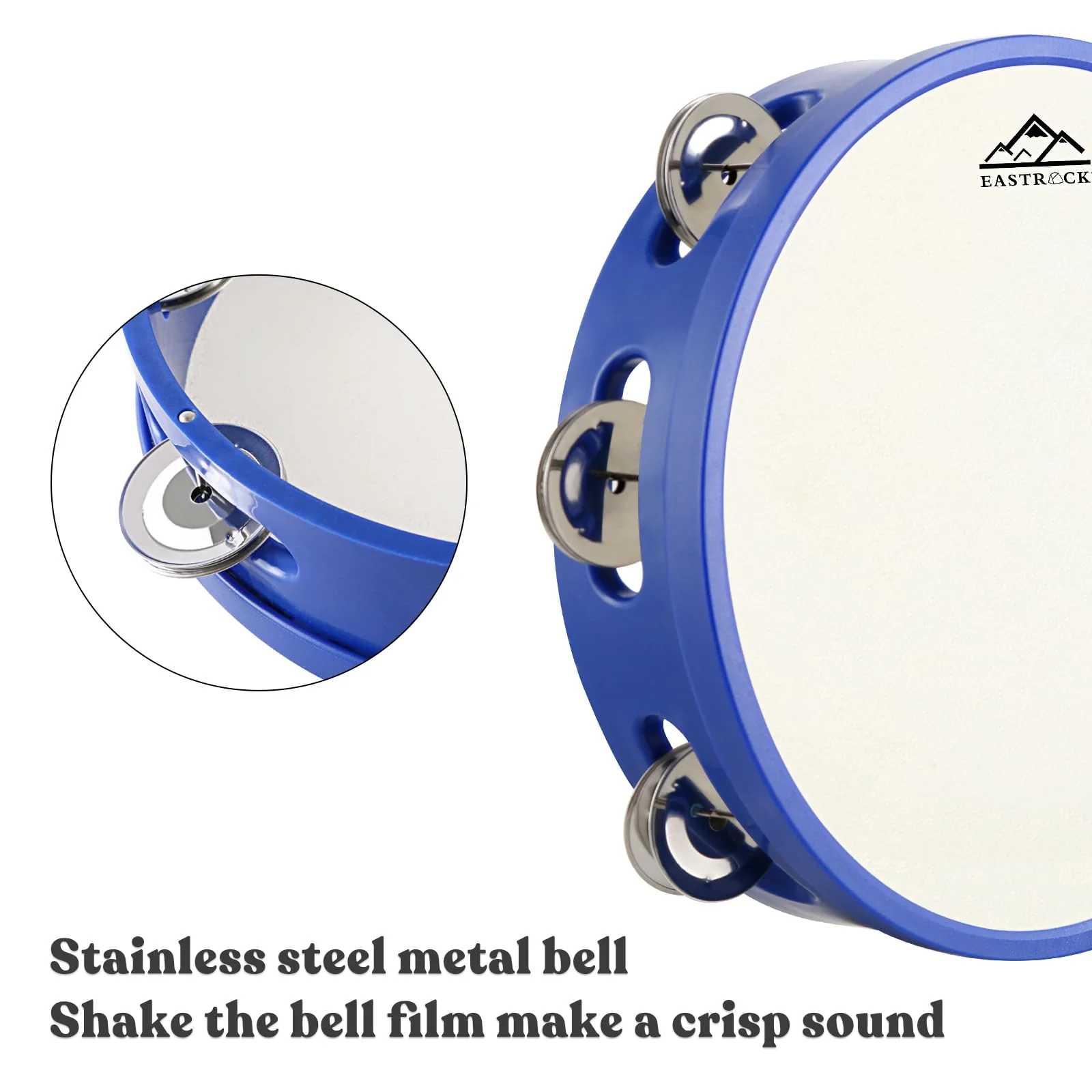 EASTROCK 8 inch Tambourine Hand Held Drum Bell Birch Metal Jingles Percussion Musical Jingles Bell Tambourine Musical Instrument for KTV Party Church Blue - Image 3