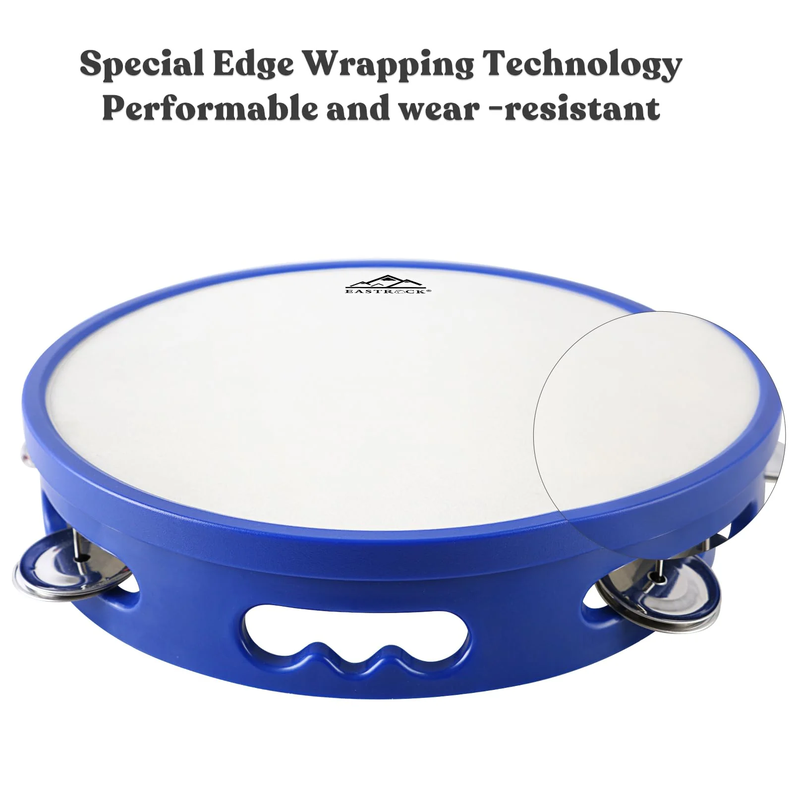 EASTROCK 8 inch Tambourine Hand Held Drum Bell Birch Metal Jingles Percussion Musical Jingles Bell Tambourine Musical Instrument for KTV Party Church Blue - Image 4