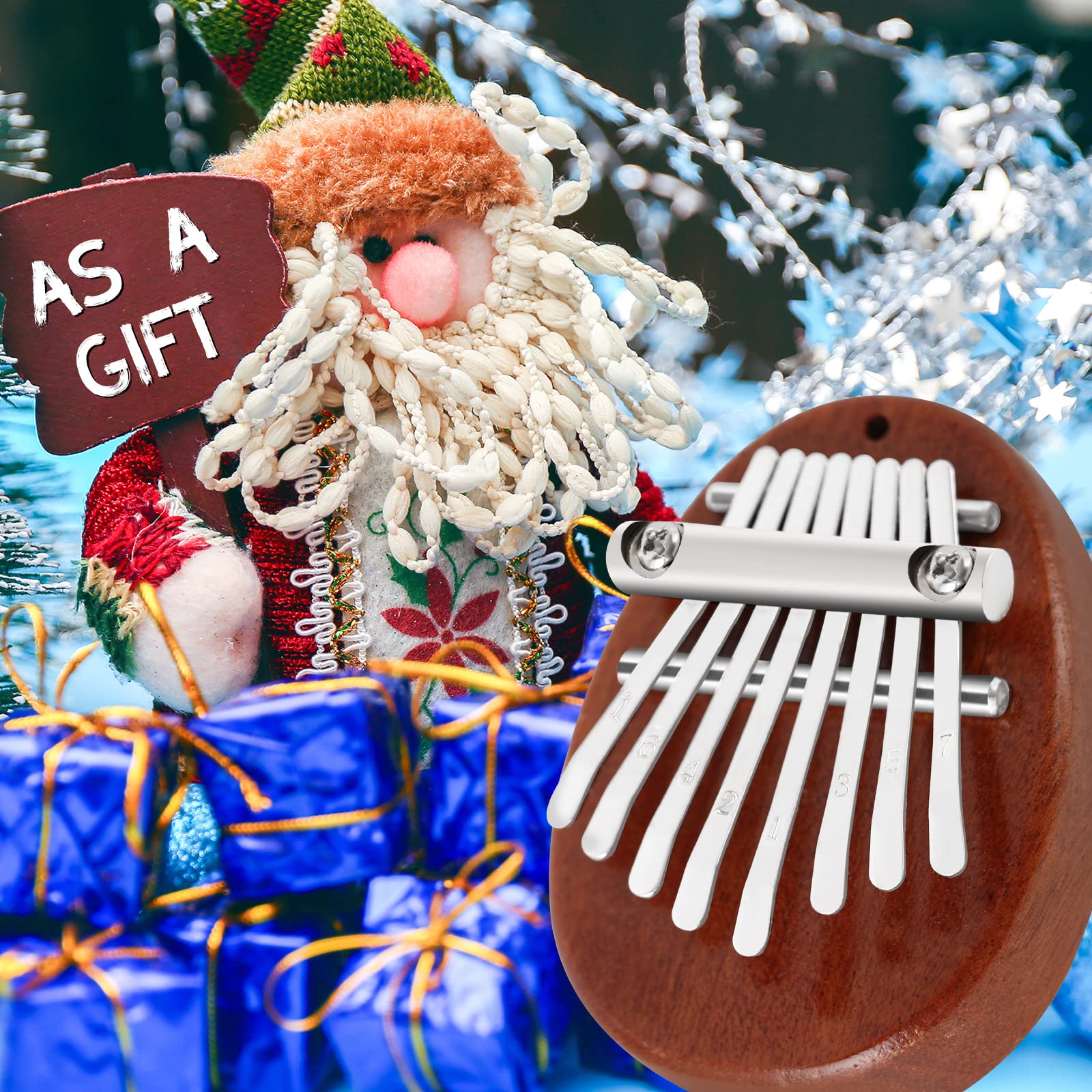 EASTROCK 8 Key Mini Kalimba, Finger Thumb Piano with Accessory Pendant Gift, Exquisite Finger Piano Ornaments Christmas Gift for Kid Adult Beginners woodR - Image 7