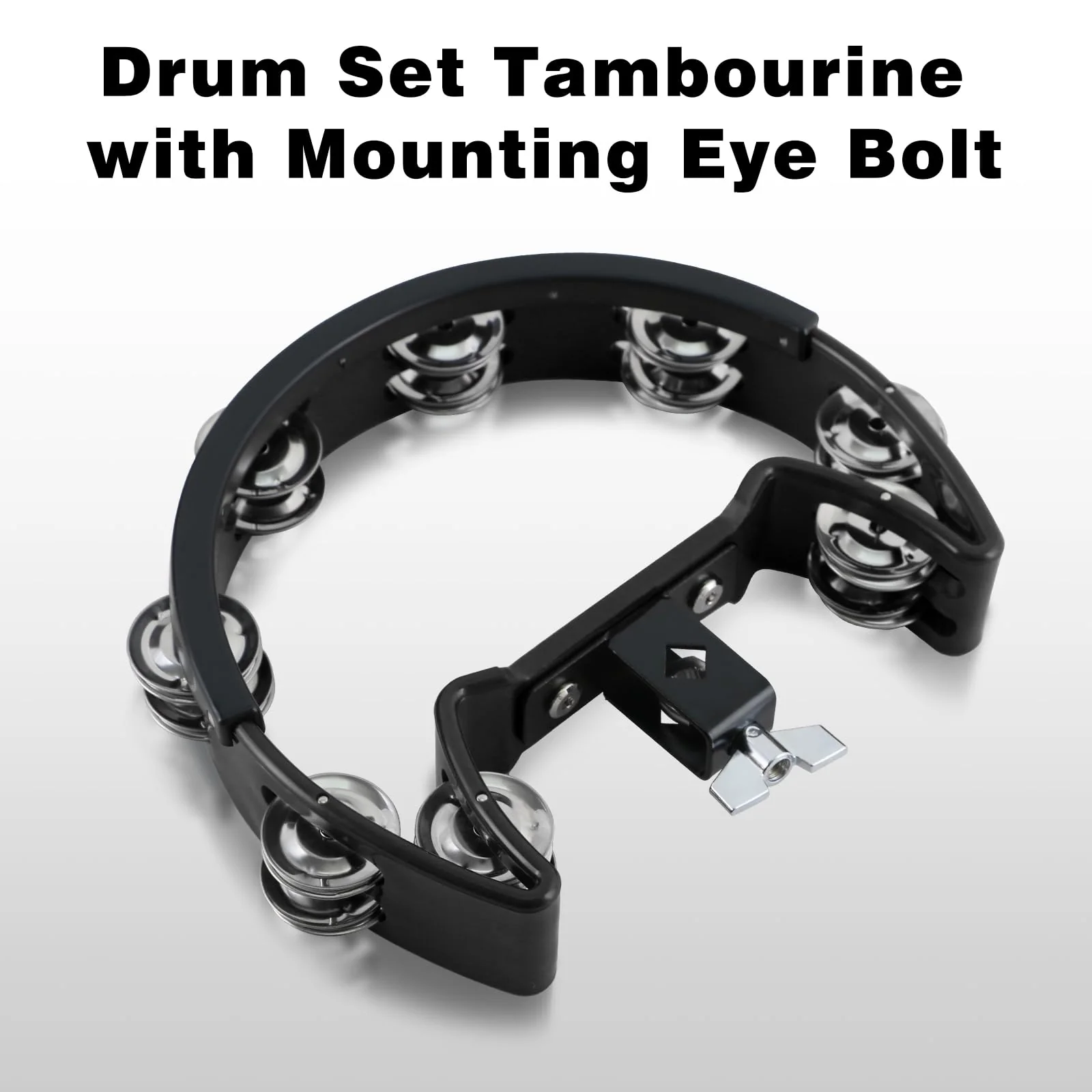 EASTROCK Drum Set Tambourine with Mounting Eye Bolt,Tambourine for Drum Set,Hi Hat Tambourine Drum Set (Single row of jingles, Black) Single-Black - Image 3