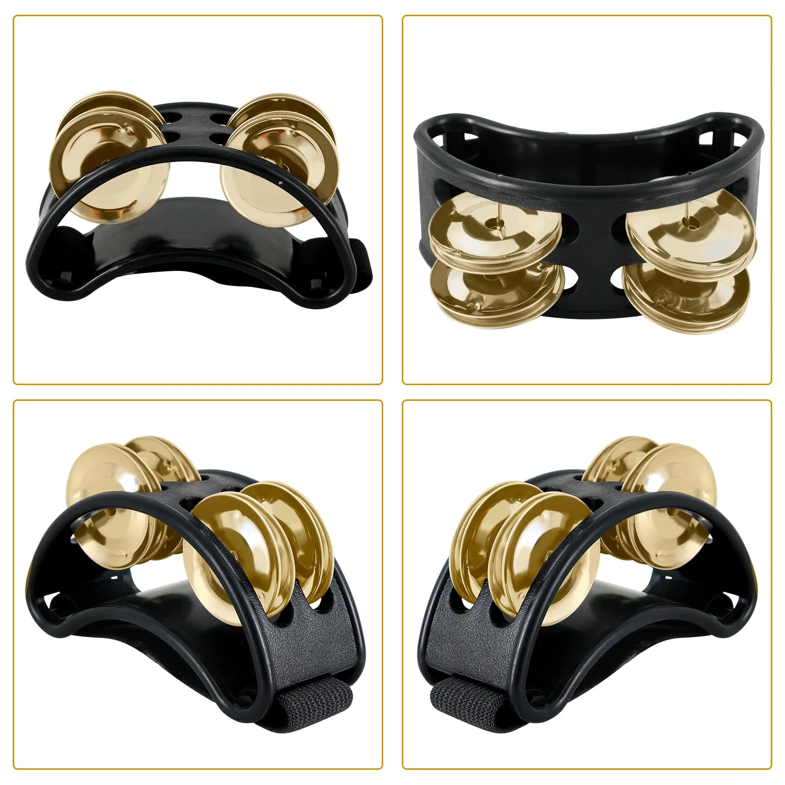 EASTROCK Foot Tambourine Percussion Musical Instrument, Foot Percussion with Steel Jingle Bells for Drum & Guitar Playing Black Golden-1 - Image 5