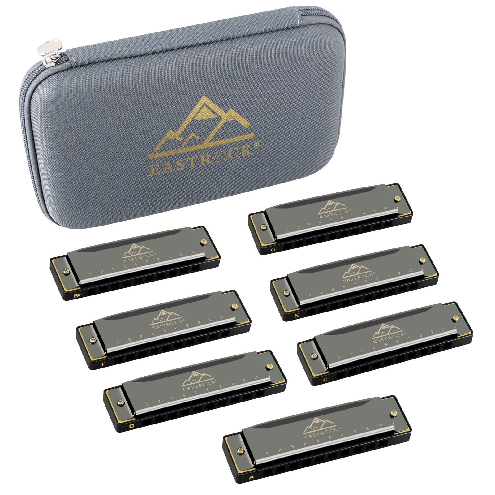 EASTROCK Harmonica Set of 7, 10 Holes Blues Harp Mouth Organ Harmonica Set with 7 keys, C D E F G A Bb Key, Diatonic Harmonica for Professional Player, Beginner, Students gifts, Adult, Friends, Gift 7key-bk
