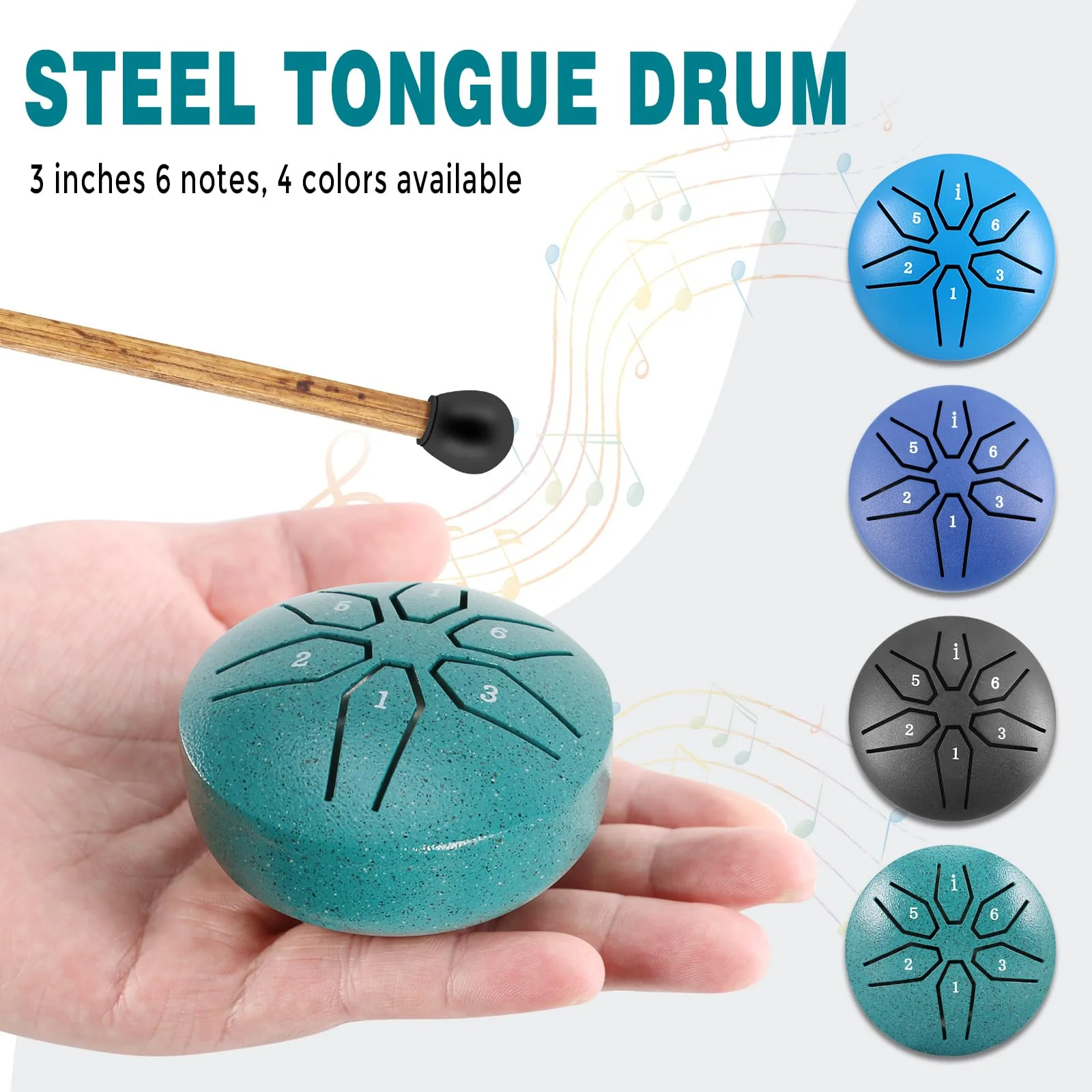 EASTROCK Mini Steel Tongue Drum for Kids 3 Inch 6 Notes Percussion Instrument Handpan Drum C Key with Mallets,Music Book (Green) Green - Image 2