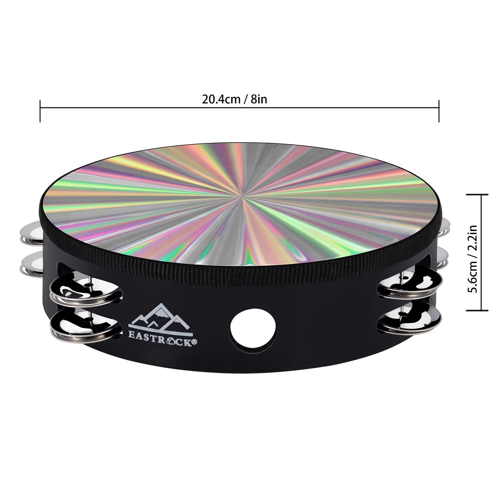 EASTROCK Radiant Tambourine Hand Held Drum 8 Inch Double Row Jingles Reflective Tambourine Musical Instrument for Kids Adults Church KTV Party?2Packs) 8 inch-D - Image 2