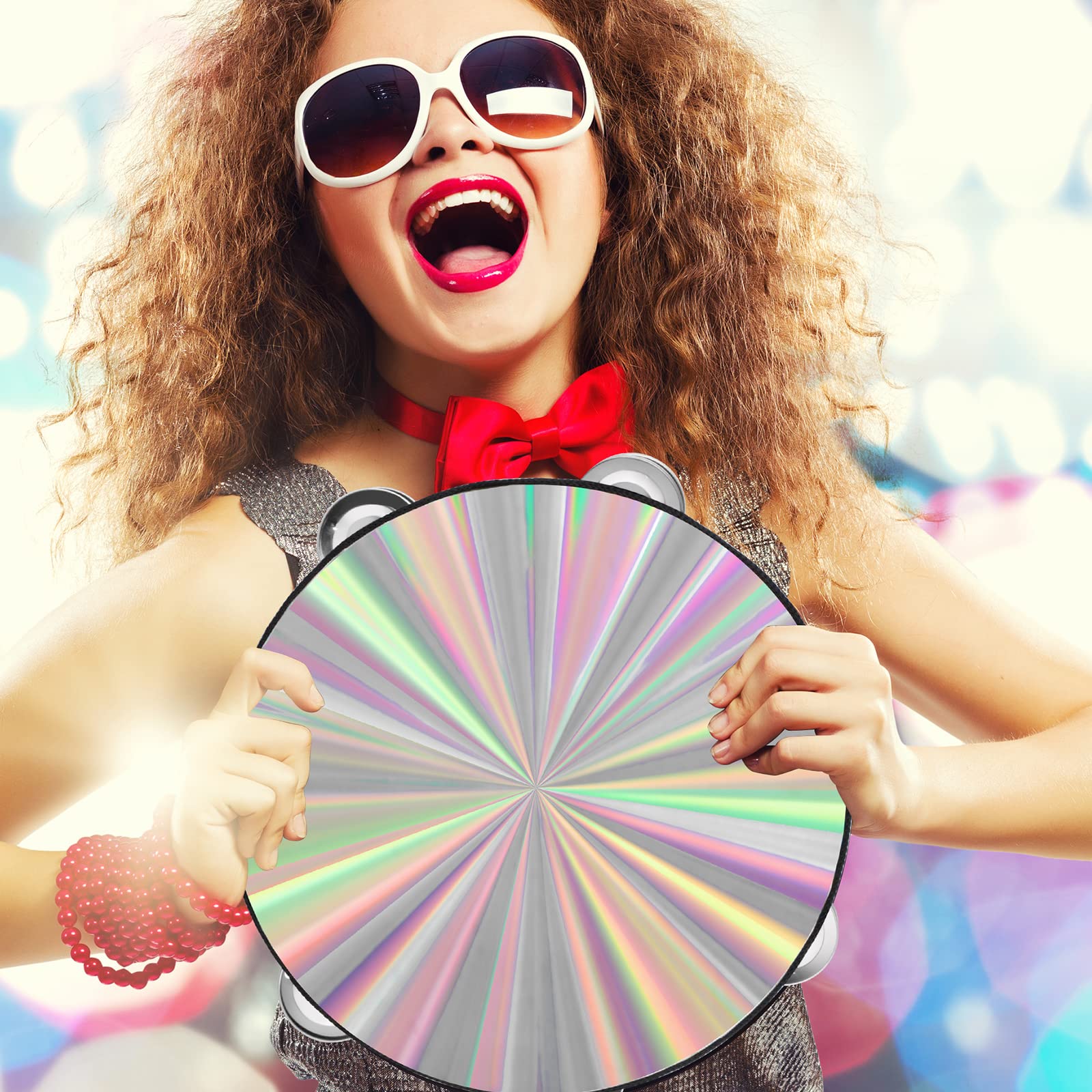 EASTROCK Radiant Tambourine Hand Held Drum 8 Inch Double Row Jingles Reflective Tambourine Musical Instrument for Kids Adults Church KTV Party?2Packs) 8 inch-D - Image 7