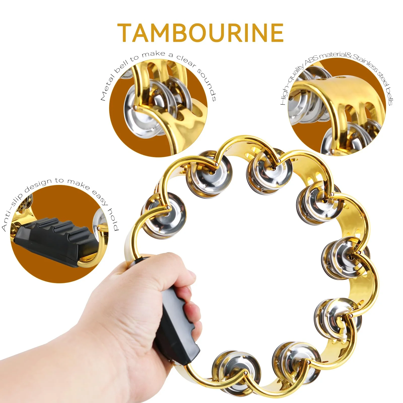 EastRock Tambourine,Metal Jingles Hand Held Percussion Flower Tambourine and Egg Shakers for Kids, Adults, KTV, Party FTam-1-GS - Image 4