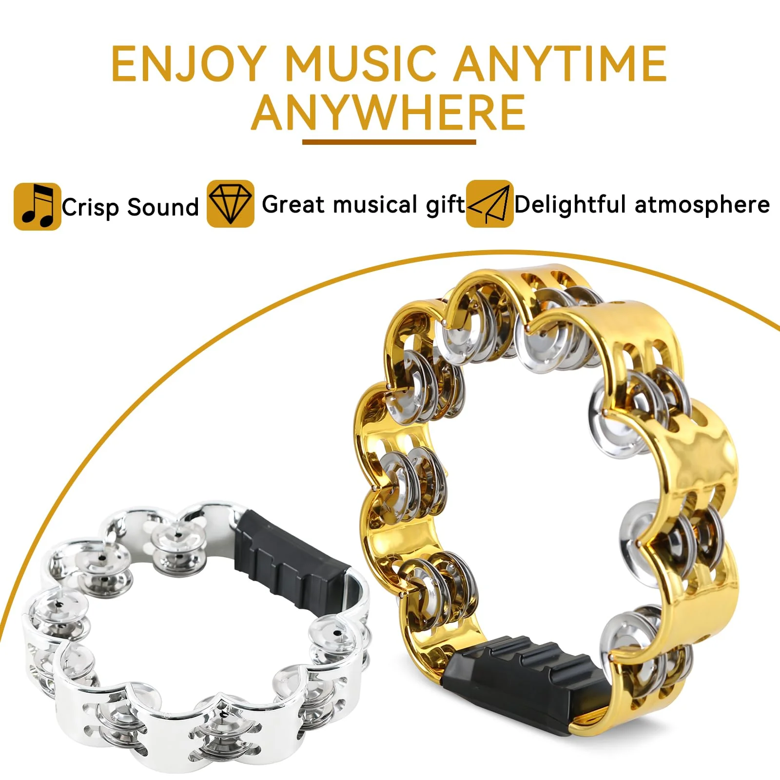 EastRock Tambourine,Metal Jingles Hand Held Percussion Flower Tambourine and Egg Shakers for Kids, Adults, KTV, Party FTam-1-GS - Image 5