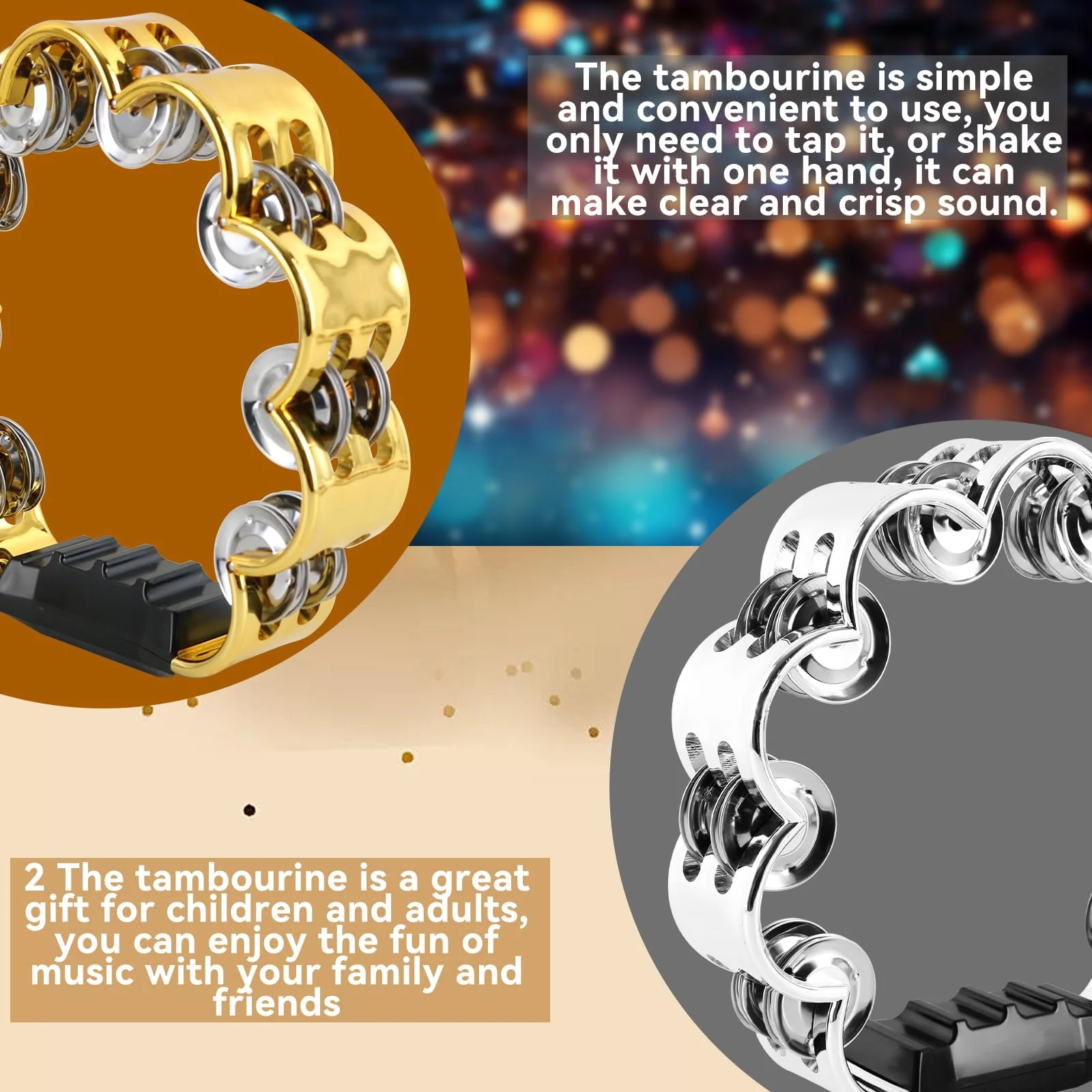 EastRock Tambourine,Metal Jingles Hand Held Percussion Flower Tambourine and Egg Shakers for Kids, Adults, KTV, Party FTam-1-GS - Image 6