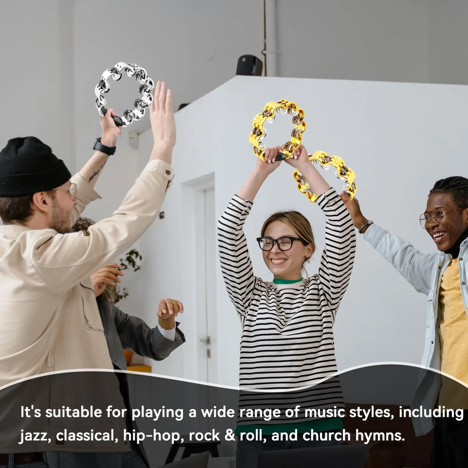EastRock Tambourine,Metal Jingles Hand Held Percussion Flower Tambourine and Egg Shakers for Kids, Adults, KTV, Party FTam-1-GS - Image 7