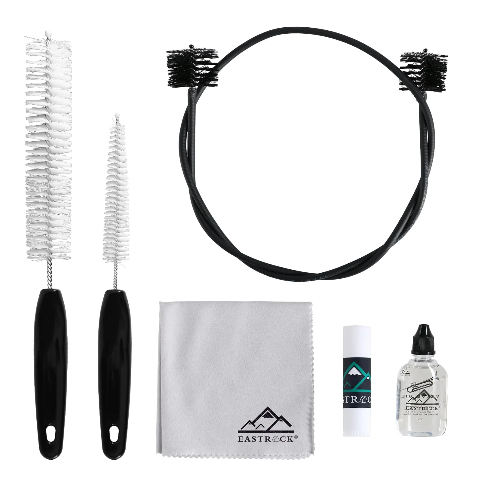 EASTROCK Trumpet Cleaning Kit,Trumpet Care Kit 6PCS,Valve Oil, Slide Grease,Cleaning Cloth,Valve Brush,Mouthpiece Brush and Flexible Snake Brush