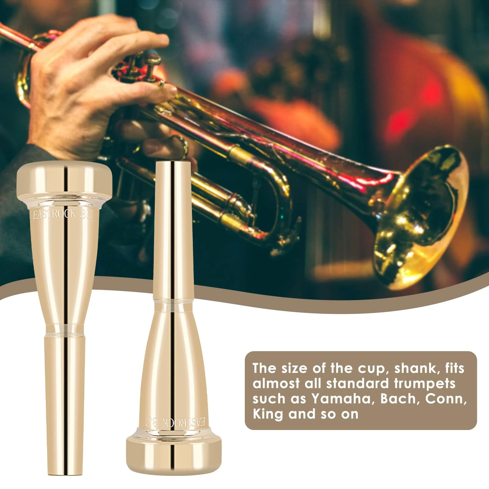 EASTROCK Trumpet Mouthpiece 3C Gold Plated Bullet Shape Vaccum Package 3C-Z - Image 3