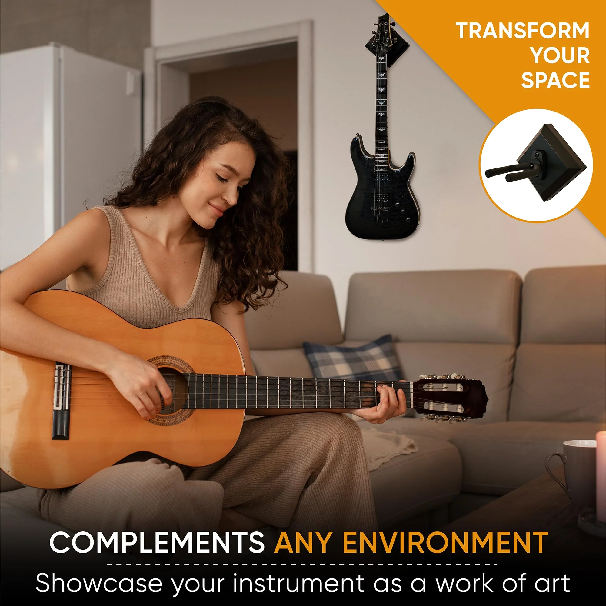 Easy Hanger Guitar Wall Mounted Instrument Hanger, No Tools and No Anchor Bolts Needed, Strong, Sturdy, Drywall-Friendly, Apartment-Friendly, Installs in Seconds (Made in The USA) - Image 3