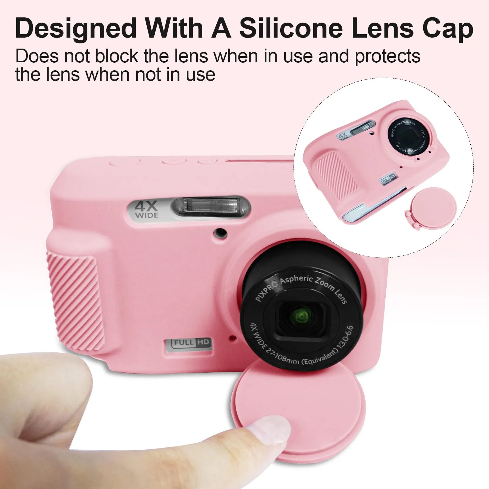 Easy Hood Case for Kodak PIXPRO FZ45, Soft Silicone Camera Case with Removable Lens Cover, Lightweight Protective Cover Sleeve, Custom Fit FZ45 Camera (Pink) Pink - Image 5