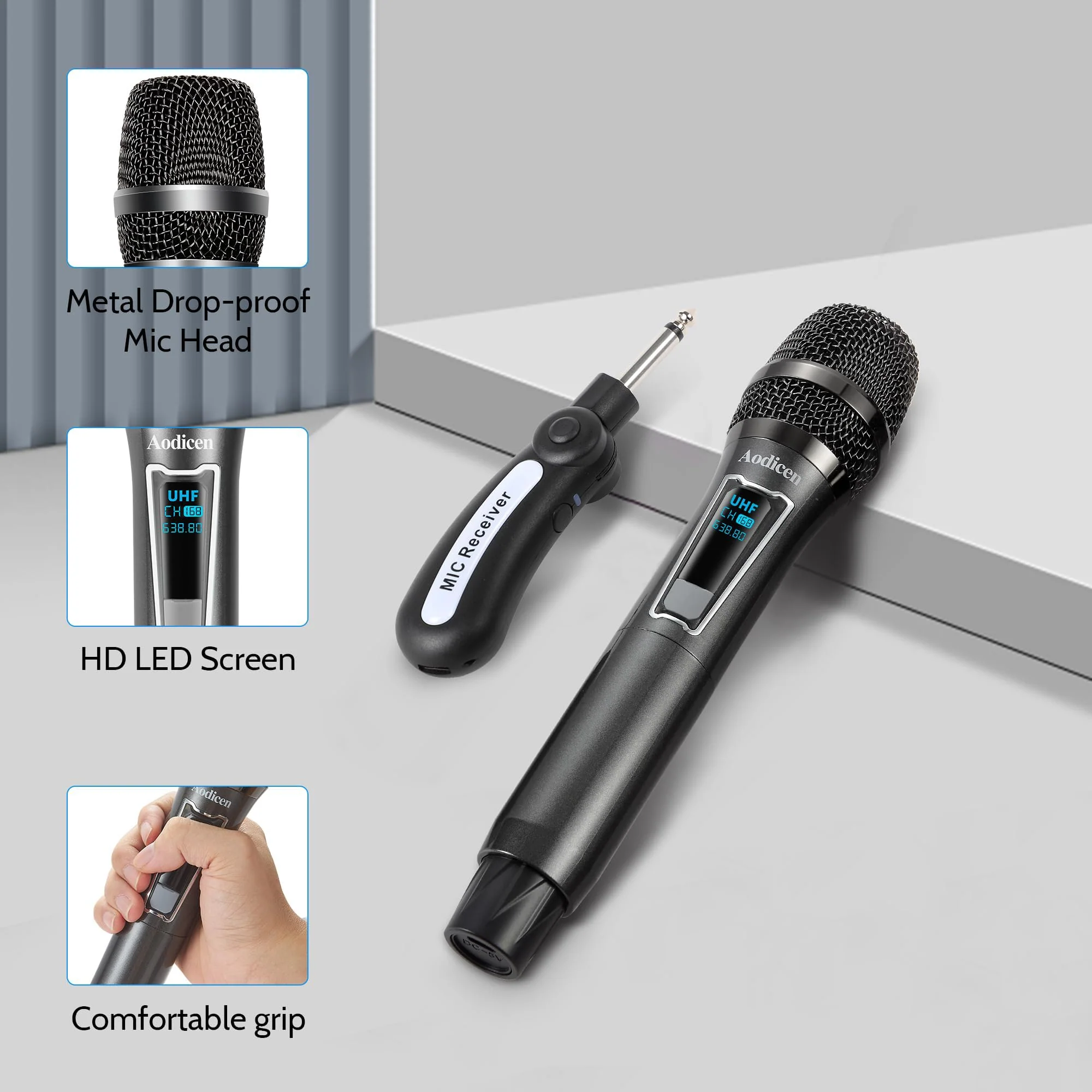 Easy Install Wireless Microphone, No Delay Handheld Microphone System with Rechargeable Receiver, Suitable for Singing, Teaching, Church, Weddings, and DJ Events (Black, 1 Microphone) - Image 5