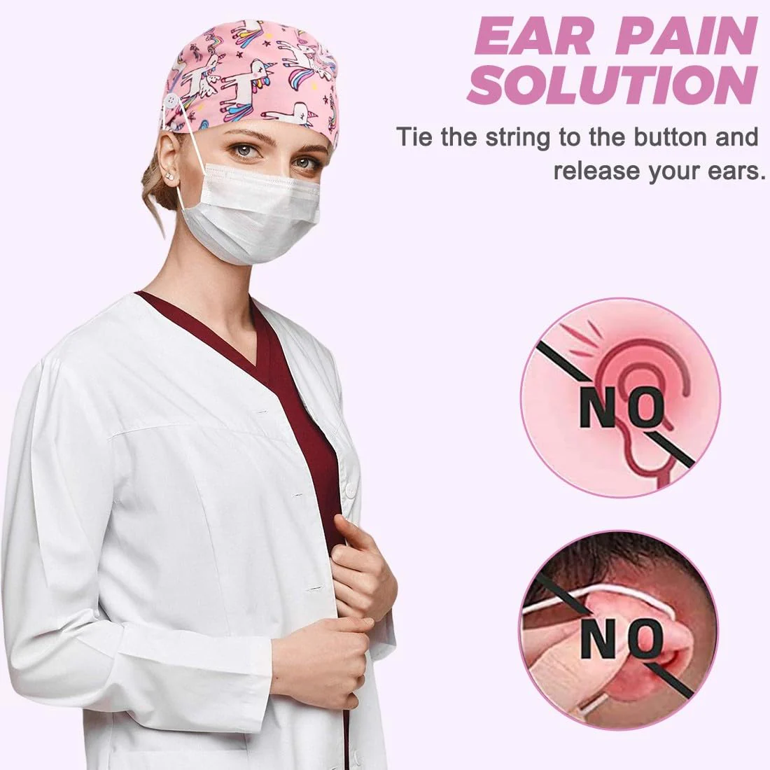 EAVUYIS Nurse Caps Surgical Hood Fabric, Surgical Caps, Fabric Nurse, Accessories for Doctors, Nurse Cap, Adjustable Work Cap, Cotton Dust Cap, Cute Unisex Dust Cap pink - Image 2