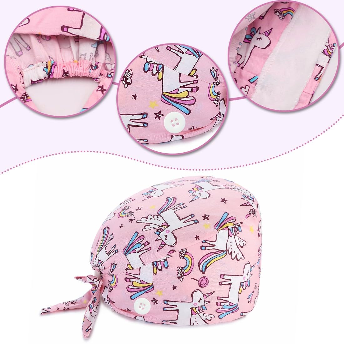 EAVUYIS Nurse Caps Surgical Hood Fabric, Surgical Caps, Fabric Nurse, Accessories for Doctors, Nurse Cap, Adjustable Work Cap, Cotton Dust Cap, Cute Unisex Dust Cap pink - Image 3