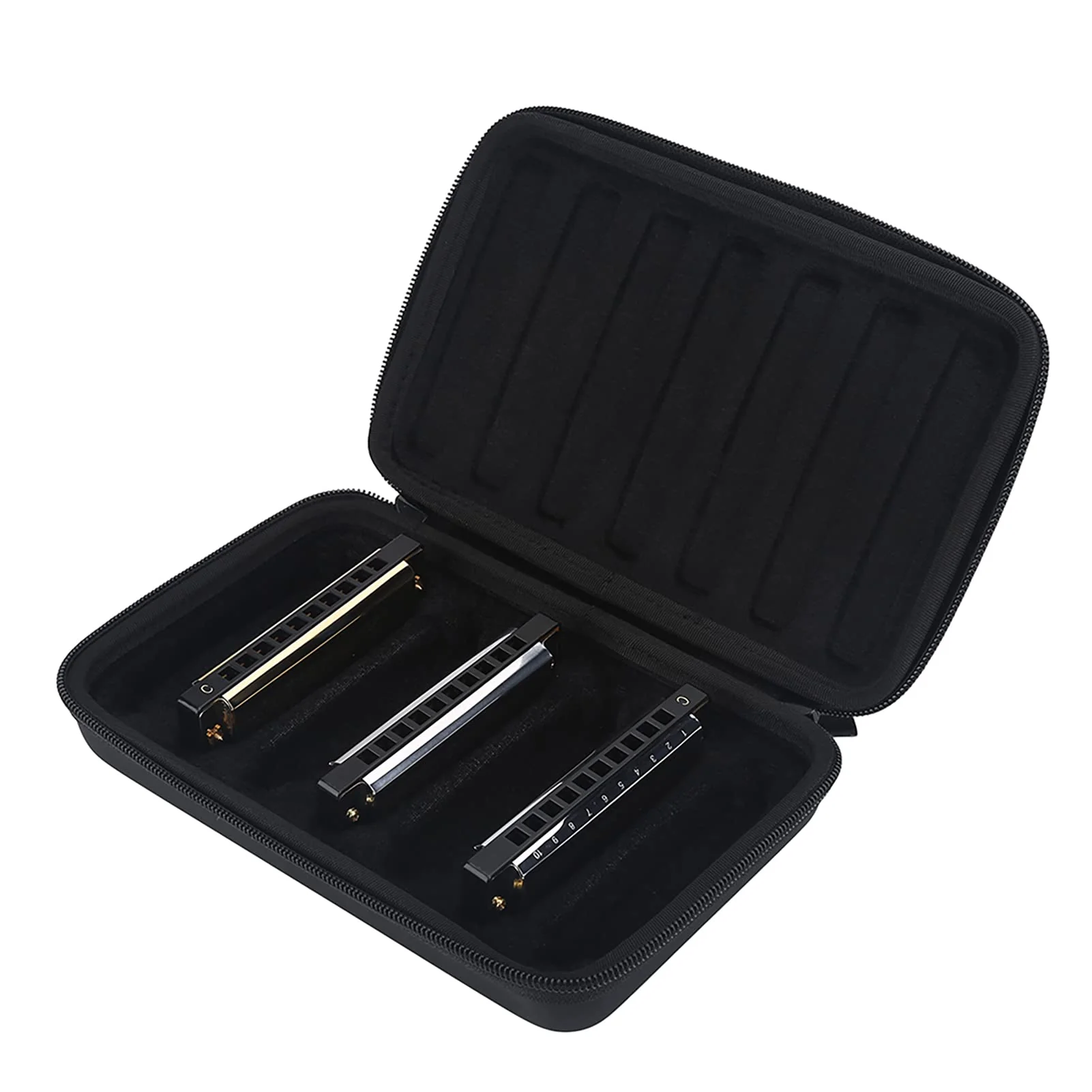 eboxer-1 Harmonica Carry Case, PU Leather Zippered Pouch for Harmonica, Harmonicas Storage Case Can Hold 7 Harmonicas, Black