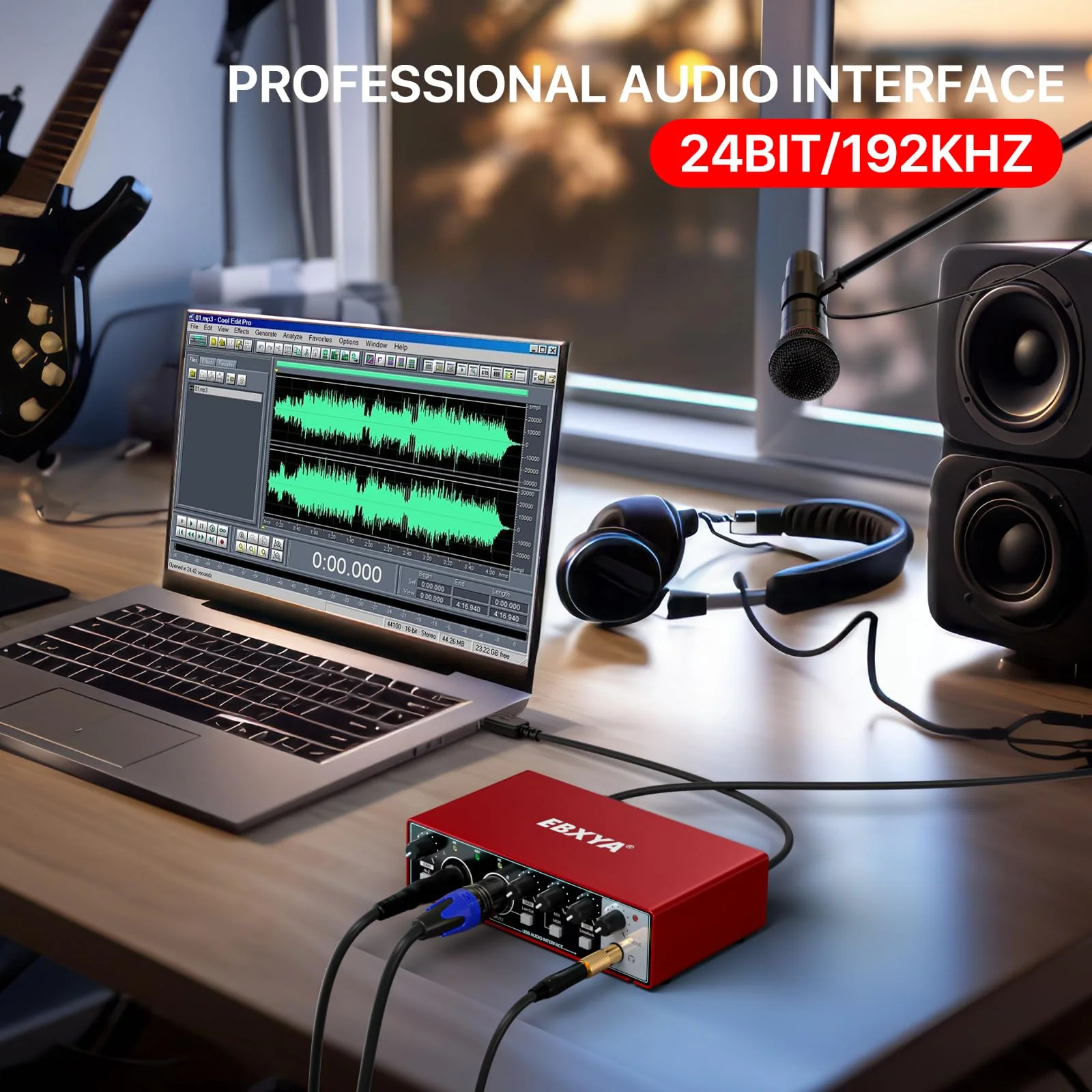 EBXYA 2i2 USB Audio Interface for PC Recording, 24-bit/192kHz Plug and Play USB Interface +48V Phantom Power for Music, Studio, Guitar, Podcast, Streaming(Metallic Red) Audio Interface-Red - Image 4