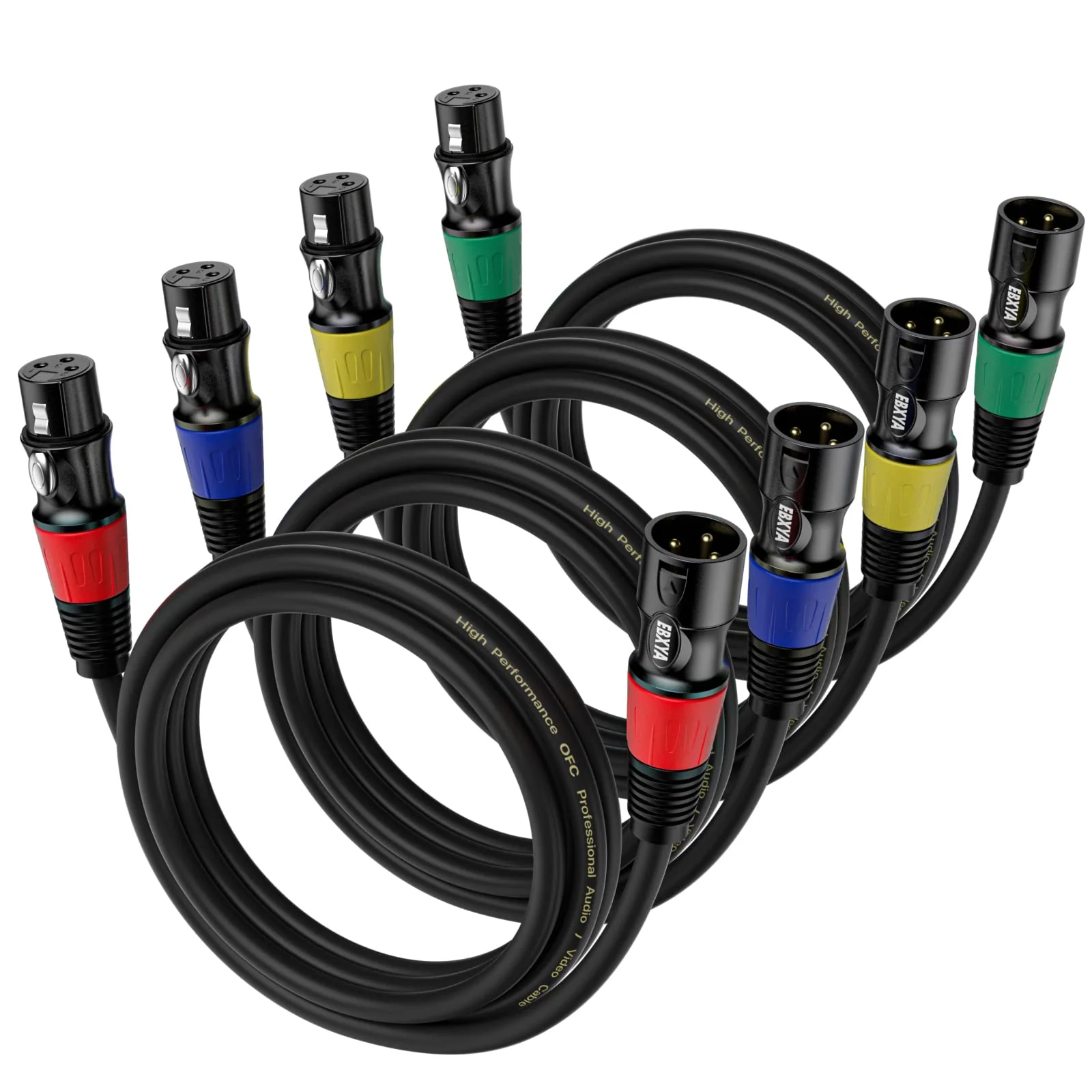 EBXYA 3ft XLR Cables 4-Pack - Male to Female Microphone Cable with Balanced Shielded Speaker Cable 4 Pack Black