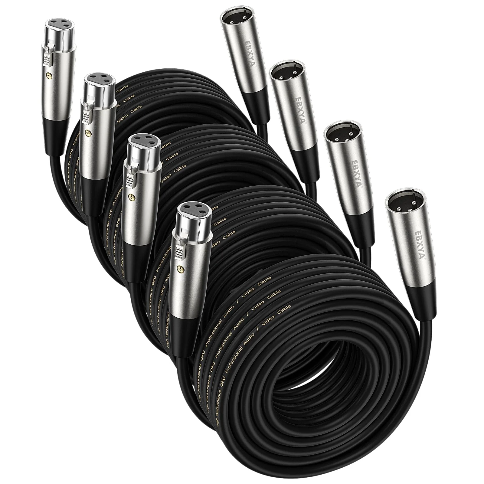 EBXYA XLR Cable 20ft 4 Pack - Mic Cables Balanced XLR Male to Female Suitable for Microphones, Radio Station, Stage Lighting, Black 20 Feet