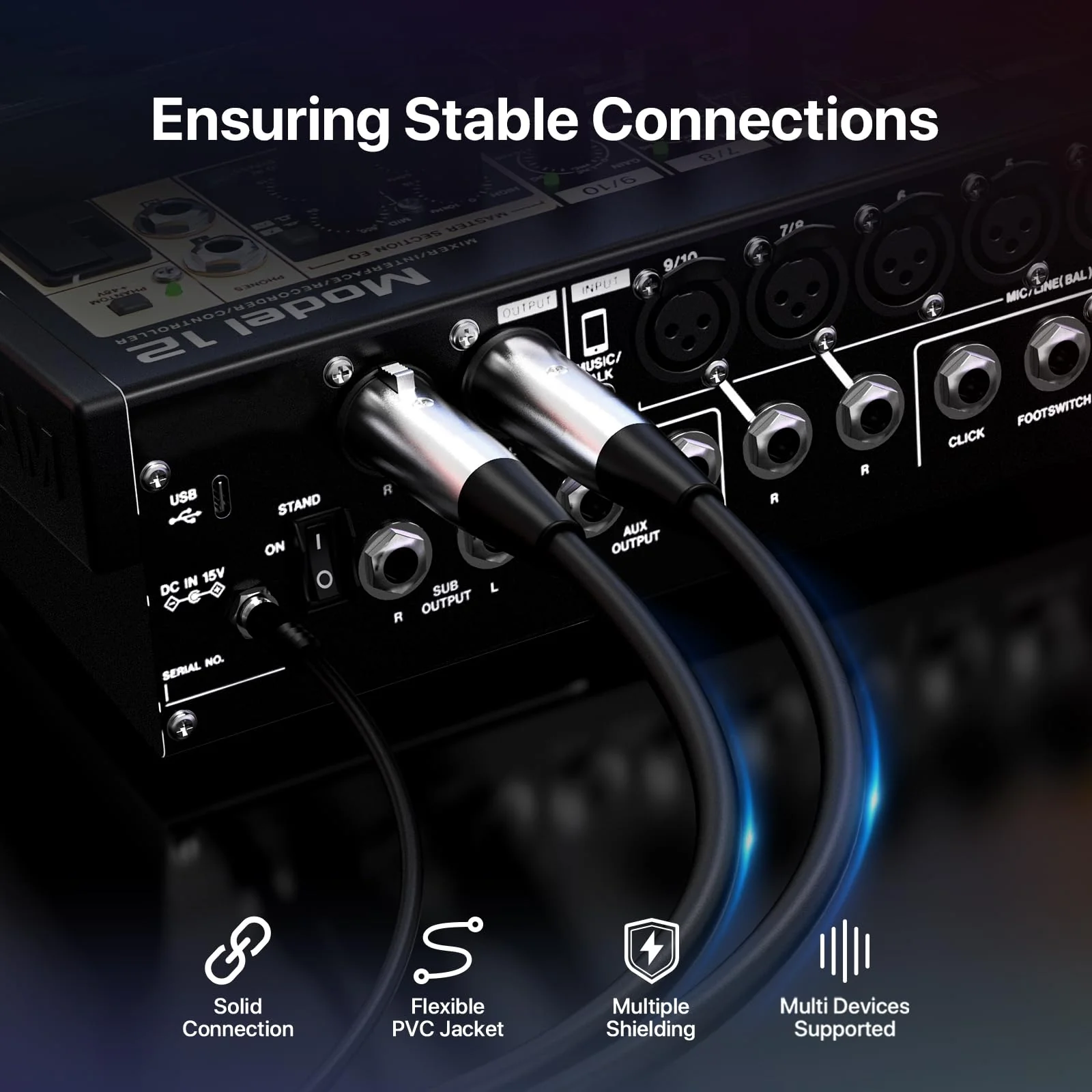 EBXYA XLR Cable 20ft 4 Pack - Mic Cables Balanced XLR Male to Female Suitable for Microphones, Radio Station, Stage Lighting, Black 20 Feet - Image 6