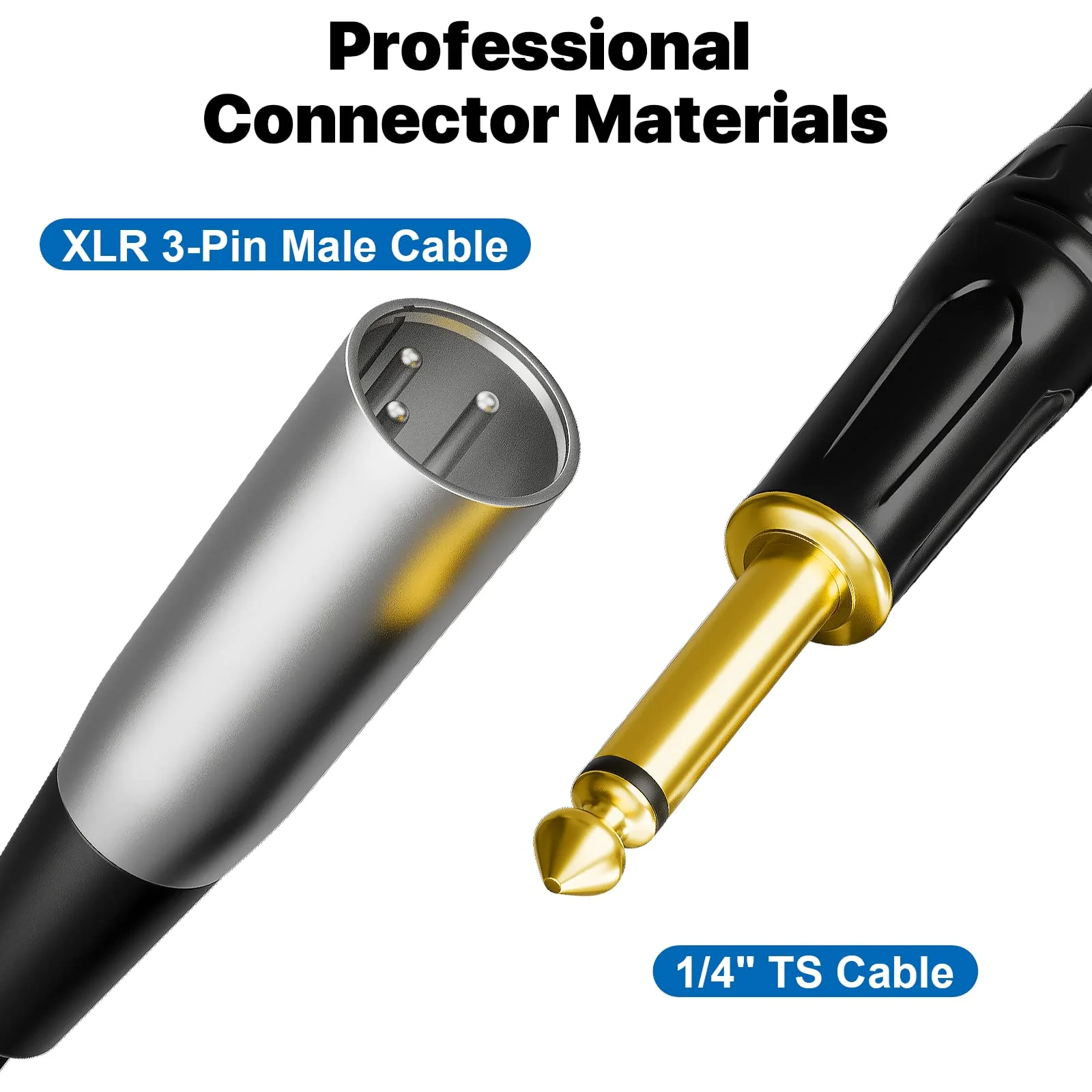 EBXYA XLR Male to 1/4 Inch TS Mono Unbalanced Microphone Cable 6Ft, 6.35mm to XLR Cable, 2 PCS 2 Packs of TS to XLR Male 6 FT - Image 3