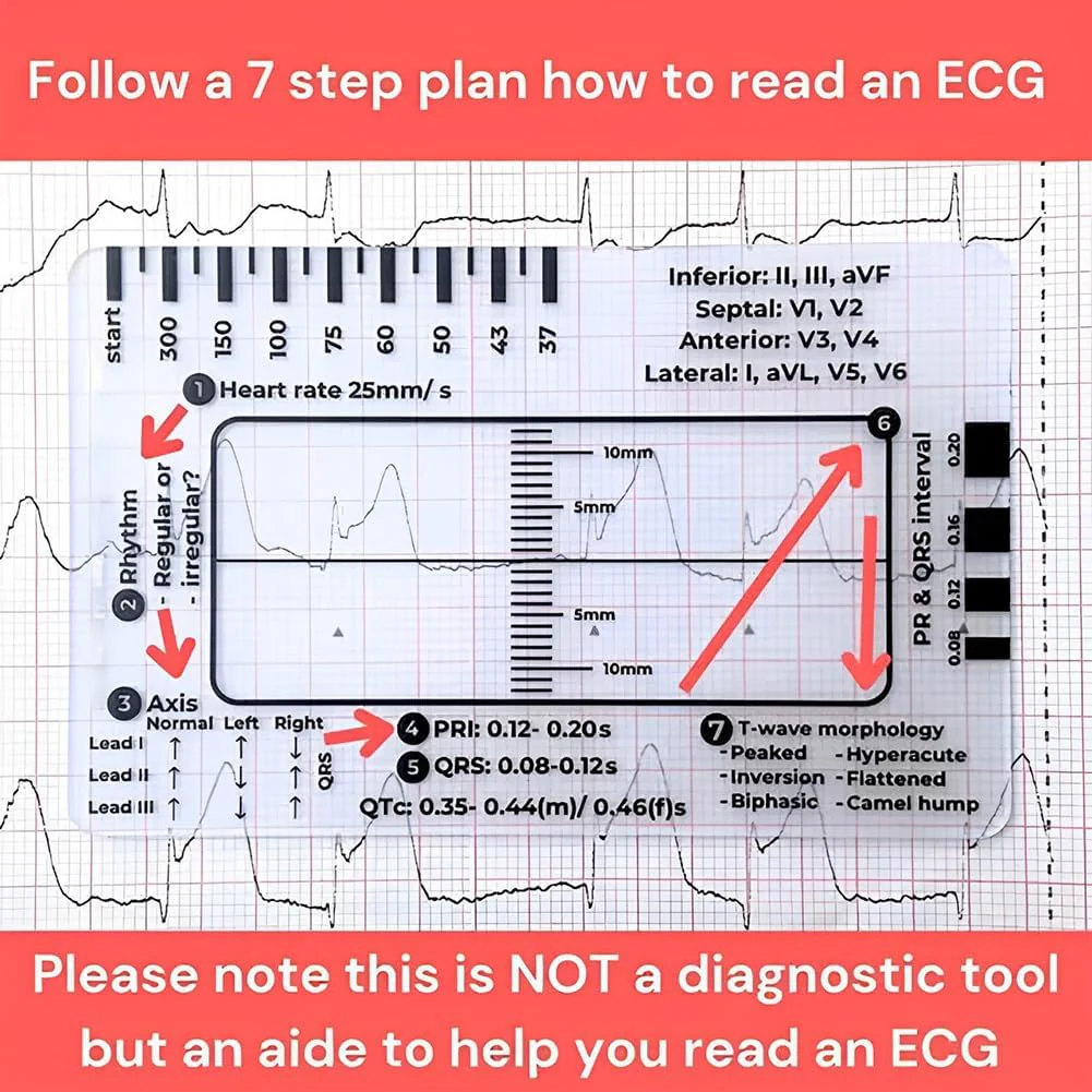 ECG 7 Step Ruler, ECG 7 Step Ruler for ECG/EKG Interpretation, ECG Ruler Plastic Ruler Measuring Tool, ECG Ruler Transparent, ECG Ruler Pocket etcard, Easy-to-Carry ECG Ruler (2 Pieces (with box)) - Image 2