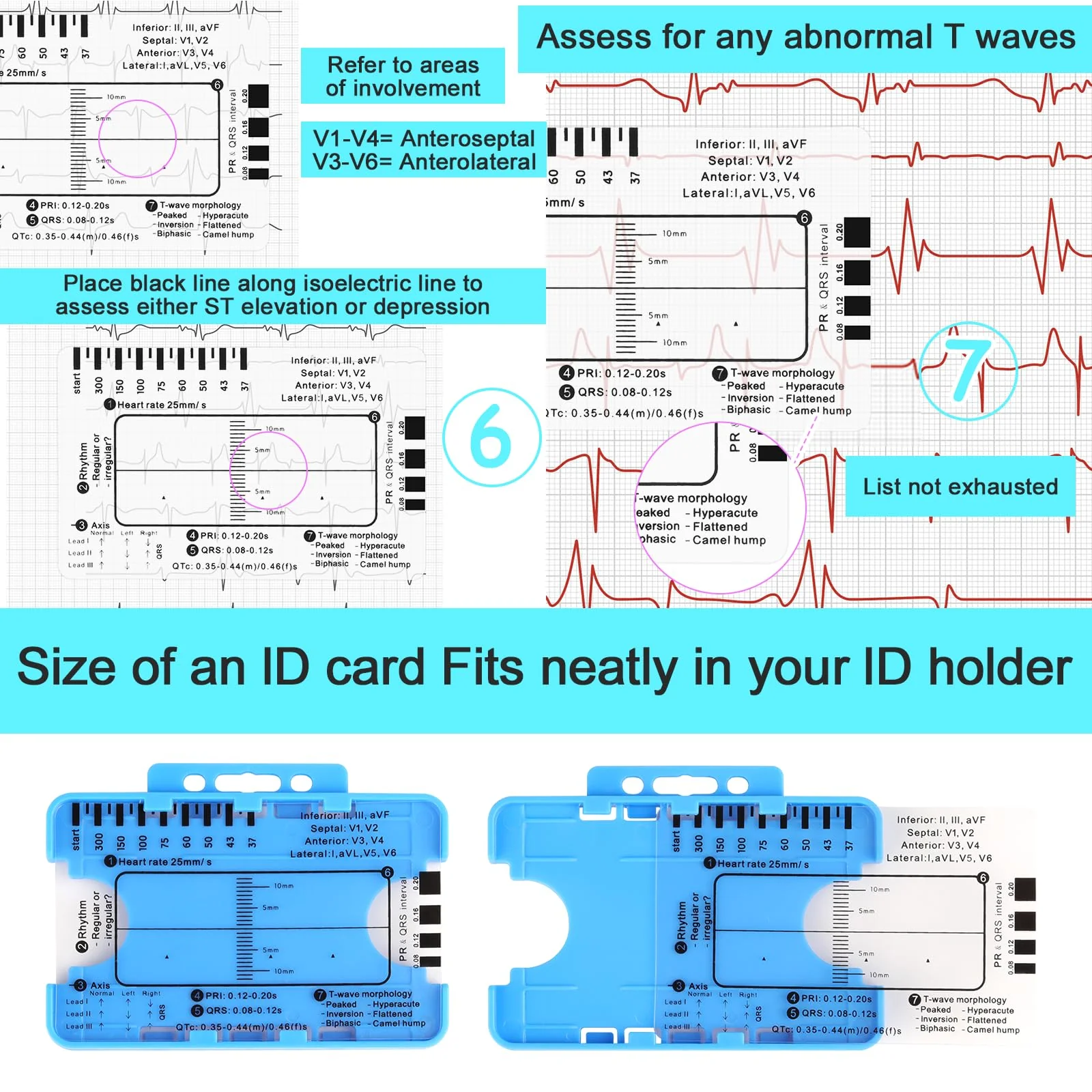 ECG 7 Step Ruler, Portable ECG Assessment Tool ECG/ECG 7 Step Ruler Card for ECG/ECG Interpretation ECG Ruler Plastic Ruler Measuring Tool ECG ECG Card Ruler ECG Reference Guide with Protect Sheath - Image 7