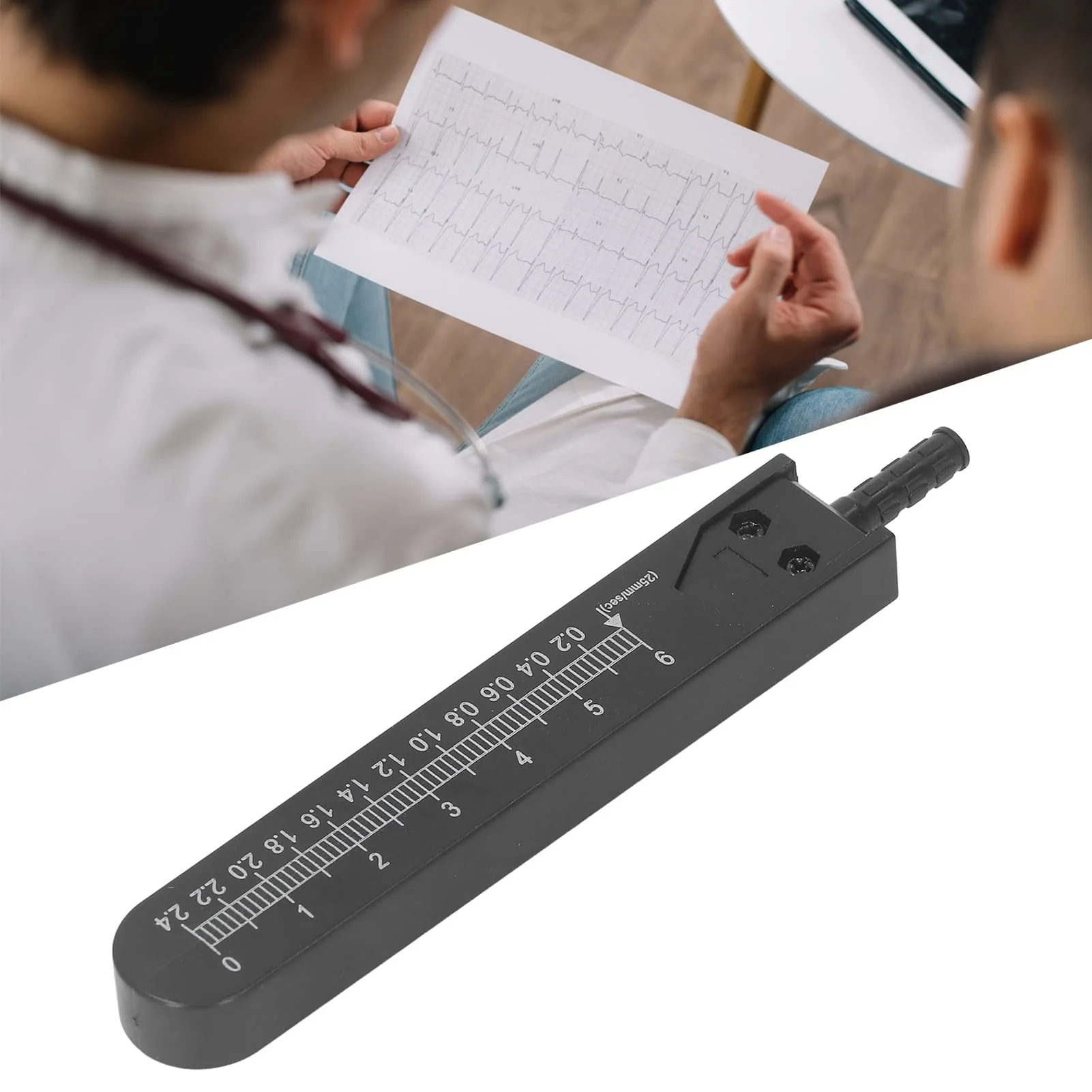 ECG Measuring Ruler, ECG Vernier Caliper, Stainless Steel, 0-2.4 Inch, Ruler, Design Divider, Measuring Tool for Nursing (Black) black - Image 2
