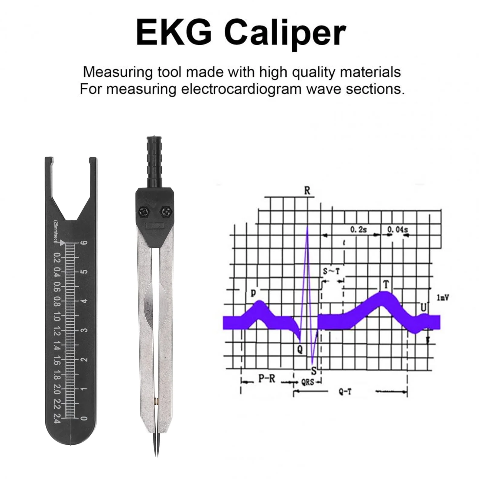 ECG Measuring Ruler, ECG Vernier Caliper, Stainless Steel, 0-2.4 Inch, Ruler, Design Divider, Measuring Tool for Nursing (Black) black - Image 3