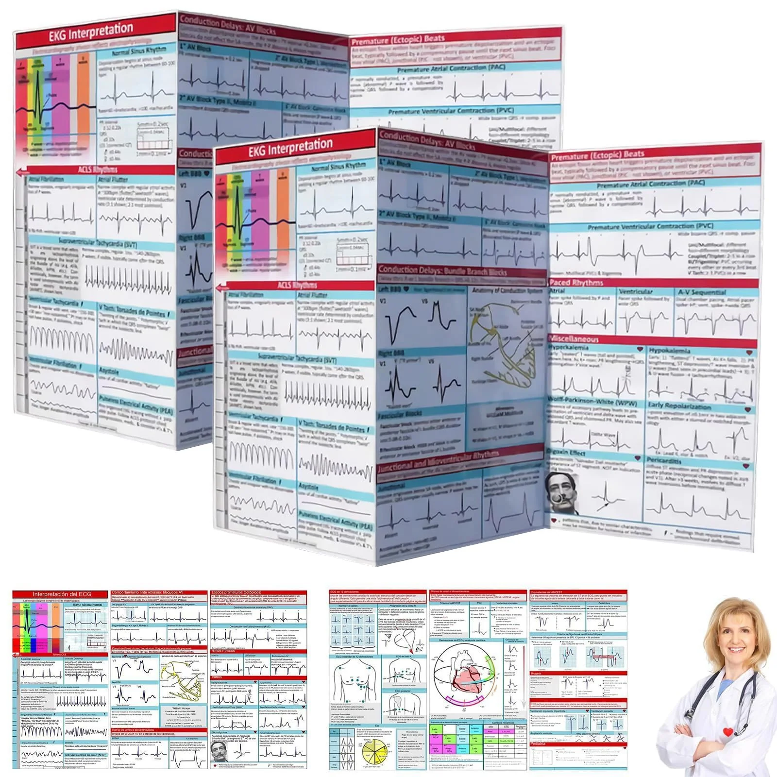 ECG Pocket Guide, ECG Ruler, Double-Sided ECG Pocket Manual with Rhythm Guide, EGK Device for Home, Pocketcard Quick Reference for Nursing