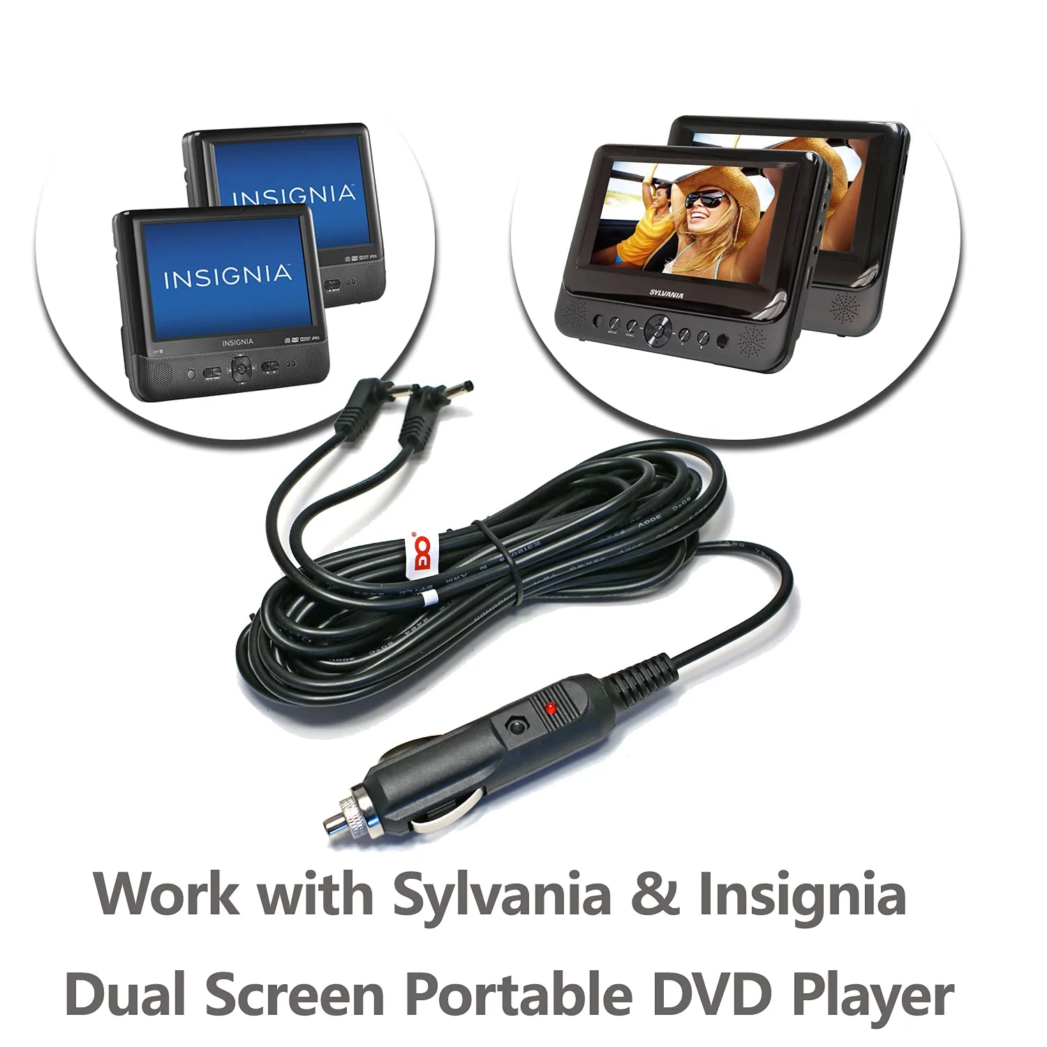 EDO Tech 11' Long Dc Vehicle Adapter Car Charger Power Cord for All Sylvania Insignia 7" 9" 11" Dual Screen Portable DVD Player - Image 6