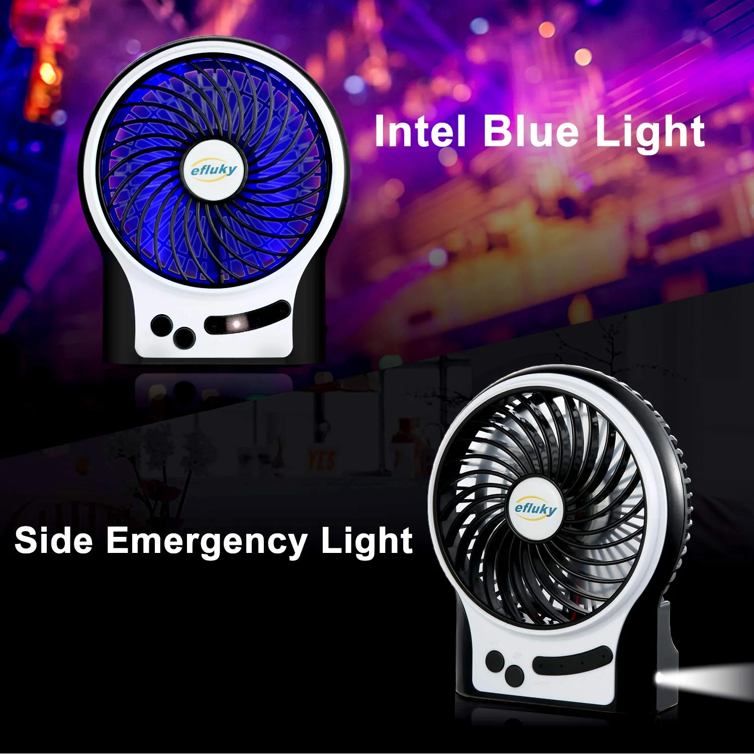 efluky 3 Speeds Mini Desk Fan, Rechargeable Battery Operated Fan with LED Light and 2200mAh Battery, Portable USB Fan Quiet for Home, Office, Travel, Camping, Outdoor, Indoor Fan, 4.9-Inch, Black - Image 3
