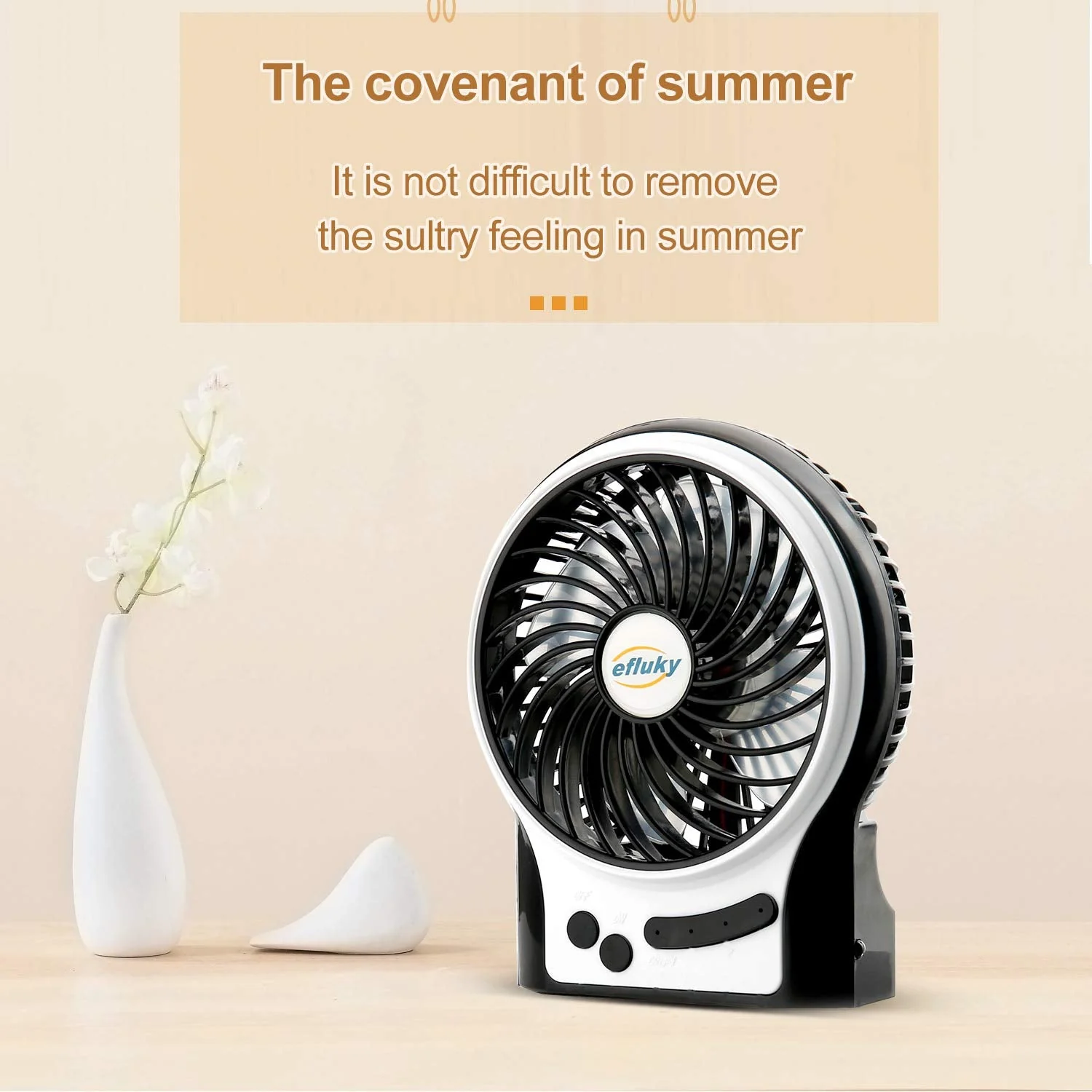 efluky 3 Speeds Mini Desk Fan, Rechargeable Battery Operated Fan with LED Light and 2200mAh Battery, Portable USB Fan Quiet for Home, Office, Travel, Camping, Outdoor, Indoor Fan, 4.9-Inch, Black - Image 7