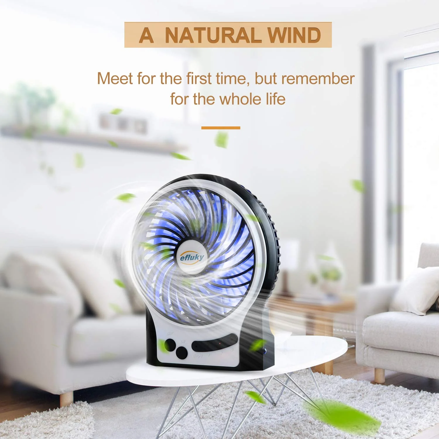efluky 3 Speeds Mini Desk Fan, Rechargeable Battery Operated Fan with LED Light and 2200mAh Battery, Portable USB Fan Quiet for Home, Office, Travel, Camping, Outdoor, Indoor Fan, 4.9-Inch, Black - Image 8