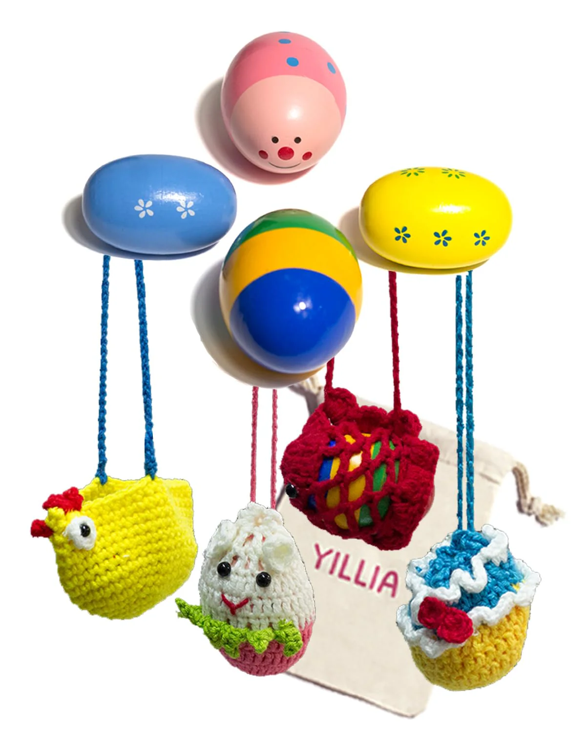 Egg Shakers Musical Instruments with Cute Knit Holder and Bag, Hanging Toy for Babies, Toddlers, Easter Egg Maracas for Kids, for Education, Classroom Teaching, Party Supply, Prizes