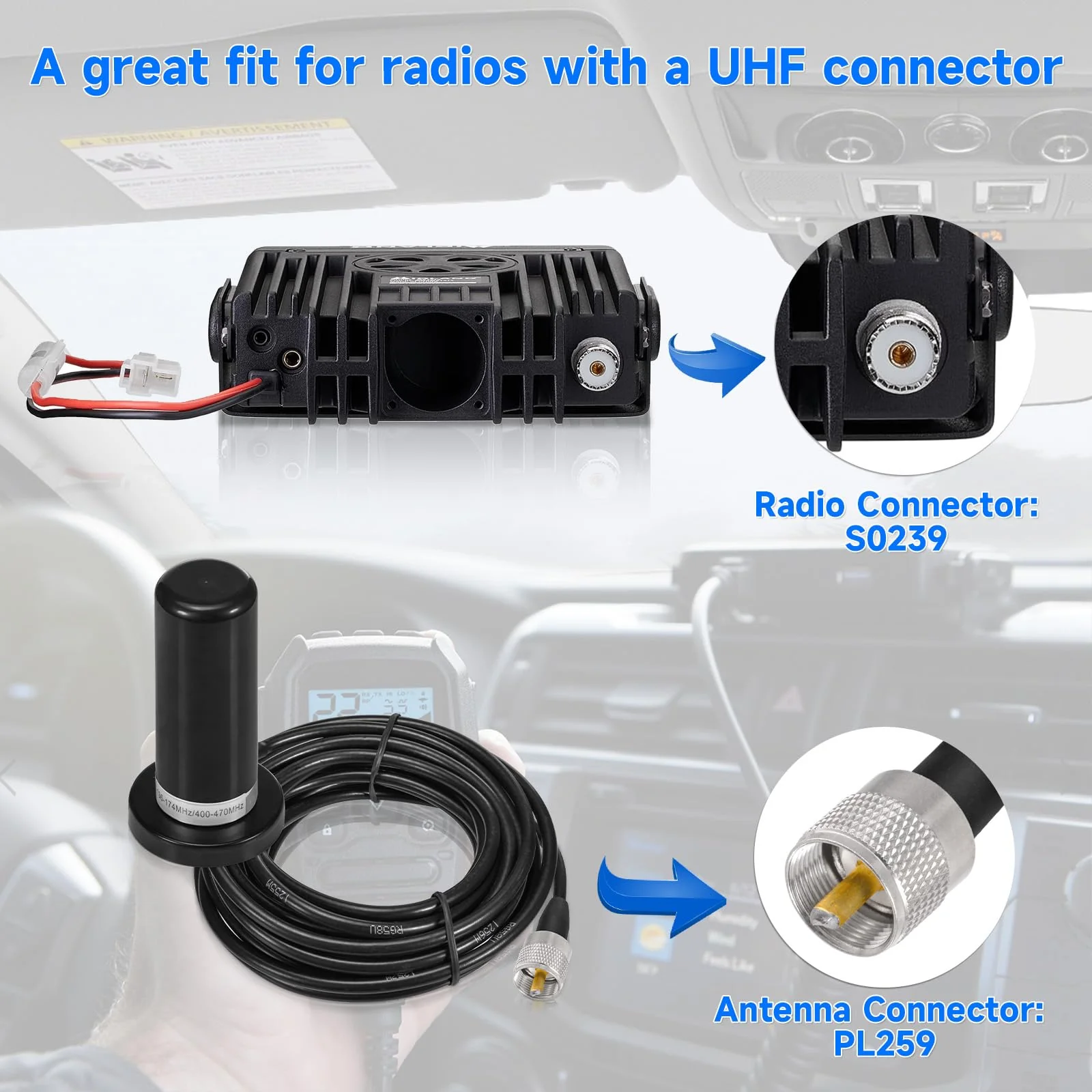 Eightwood Dual Band VHF UHF Ham Mobile Radio Antenna PL259 Connector with Magnetic Base Extension Cable 16 feet for Vehicle Marine Ham Radio Amateur Radio Mobile Transceiver 144/430mhz - Image 3