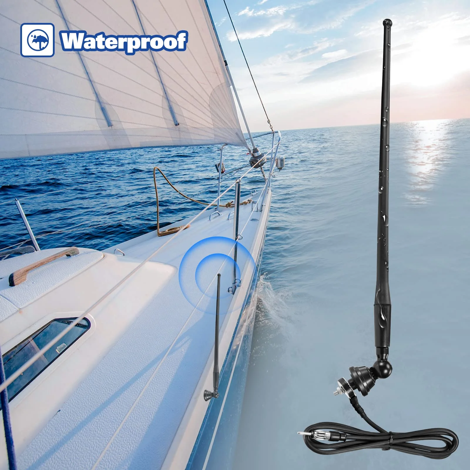 Eightwood Marine Boat Radio Antenna 16 Inch Rubber Duck Flexible Mast FM AM Stereo Antennae for Boat Car RV Motorhome ATV UTV Tractor Motorcycle Yacht 16in radio antenna - Image 5