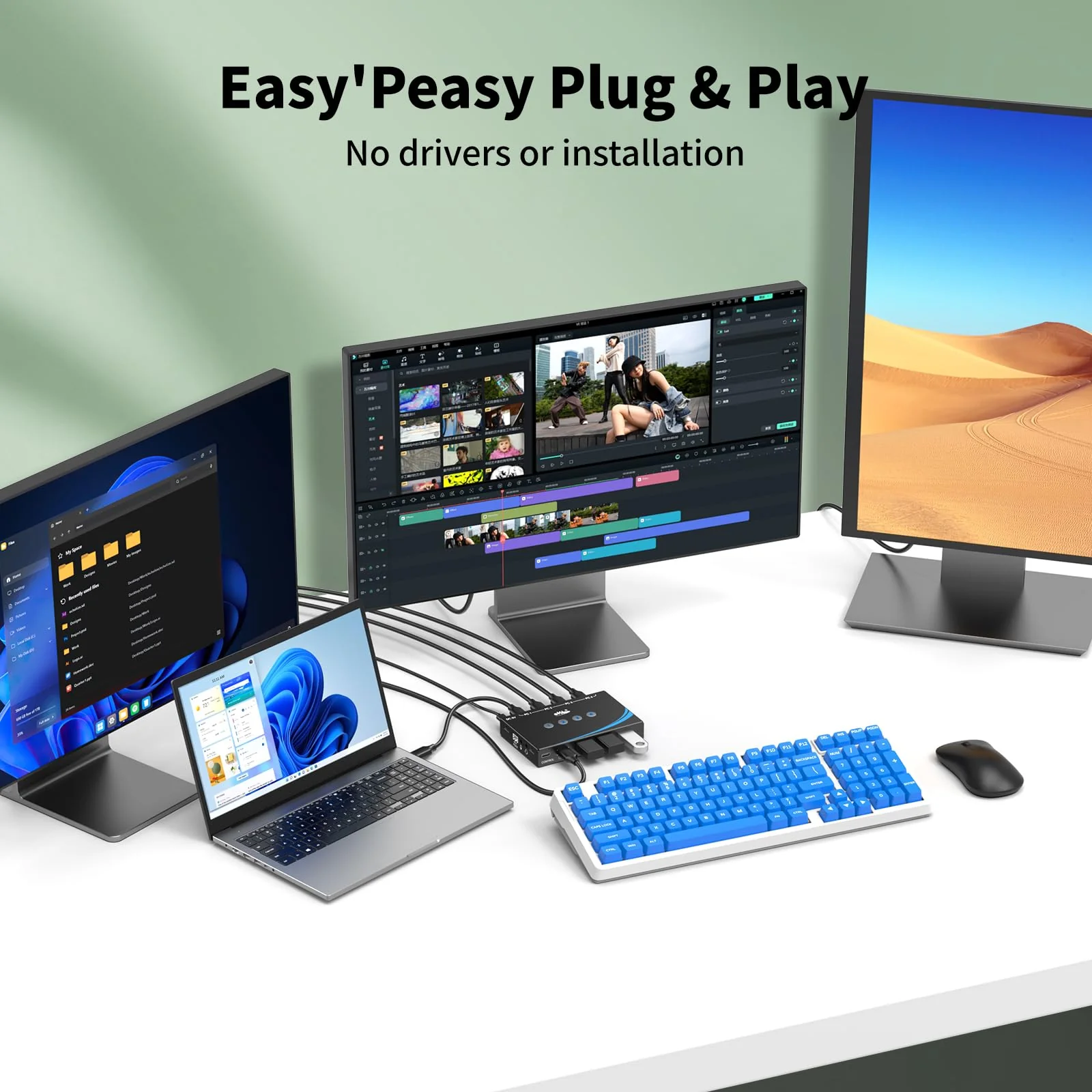 eKL USB 3.0 Switch 4 Computers Sharing Mouse Keyboard Printer Scanner, 4 Port USB Switcher with RS232 Serial Switching, Remote Controller, 3.5mm Mic & Headset Audio Jack, 4 USB 3.0 Cables Included USB3.0 with remote and RS232 cable - Image 3