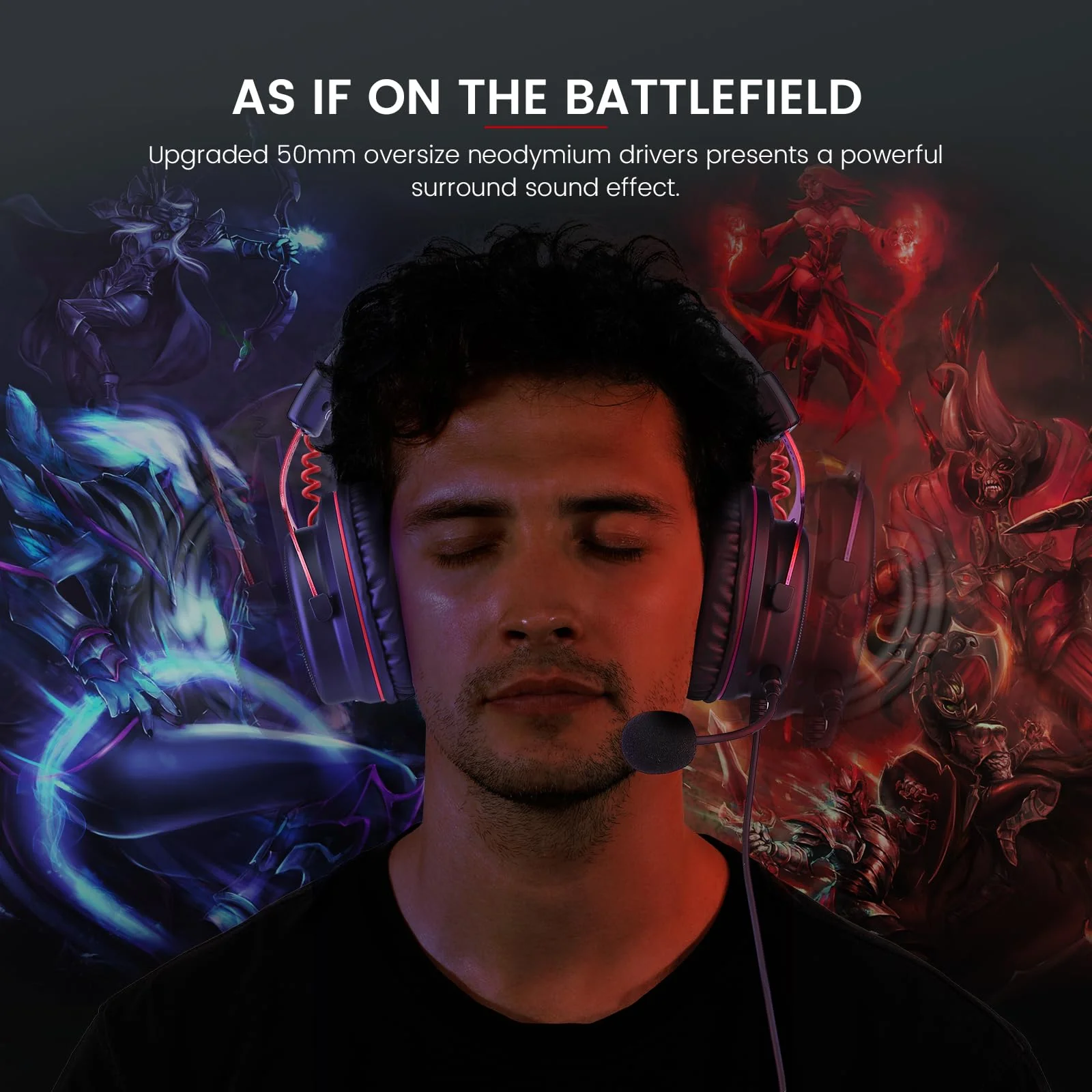 EKSA E900 Gaming Headset with Microphone - PC Headset with Detachable Noise Canceling Mic, 3D Surround Sound, Wired Headphone for PS4, PS5, Xbox, Computer, Laptop, Switch, Handheld (3.5MM Jack) Red - Image 2