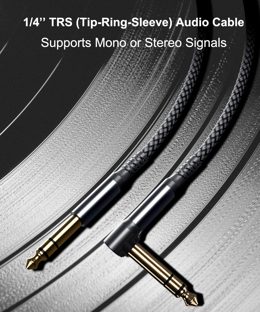 Elebase 1/4 Inch TRS Instrument Cable 10ft 2-Pack,Right-Angled to Straight 6.35mm Male Jack Stereo Audio Cord,6.35 Balanced Interconnect Line for Electric Guitar,Bass,Keyboard,Mixer,Amplifier,Speaker Grey 10 FT - Image 4
