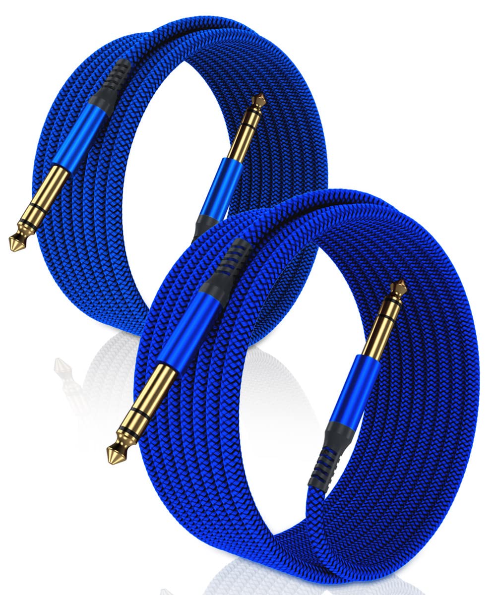 Elebase 1/4 Inch TRS Instrument Cable 20ft 2-Pack,Straight 6.35mm Male Jack Stereo Audio Interconnect Cord,6.35 mm Balanced Line for Electric Guitar,Bass,Keyboard,Mixer,Amplifier,Amp,Speaker,Equalizer 20 ft Blue