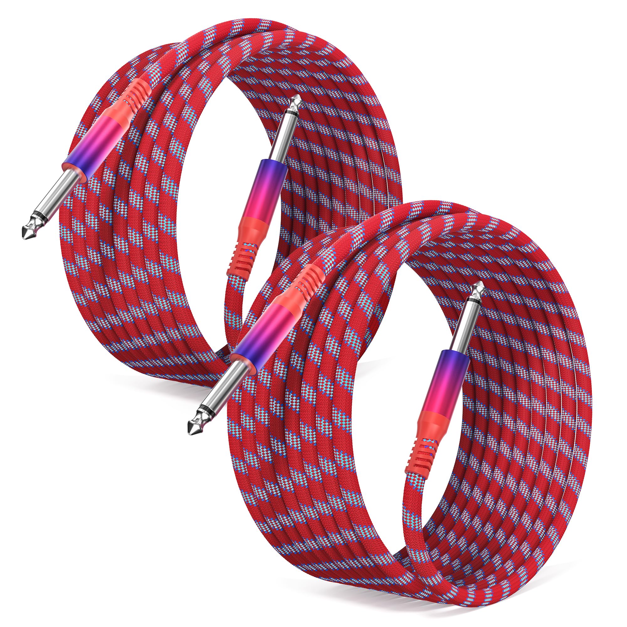 Elebase TS Guitar Cord 9M/30FT 2Pack,Rainbow 1/4 inch Male to 6.35mm Male Bass Cable,Straight Quarter Inch Audio Accessories for Keyboard,AMP,Pedals,Electric Guitar,Equalizer,Speaker 30FT/9M Straight